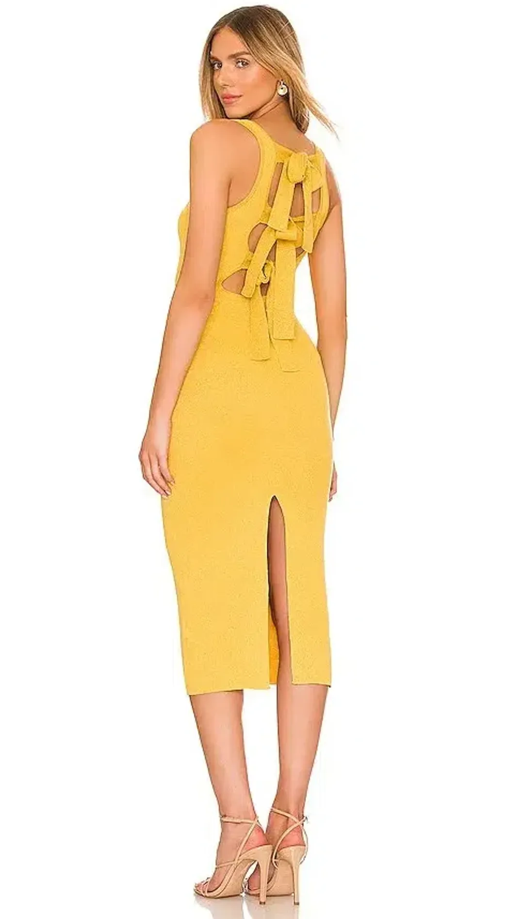 Majorelle Dress Betrys Tie Back Midi Yellow Gold Size S/ AU 6 for rent on The Volte - main image