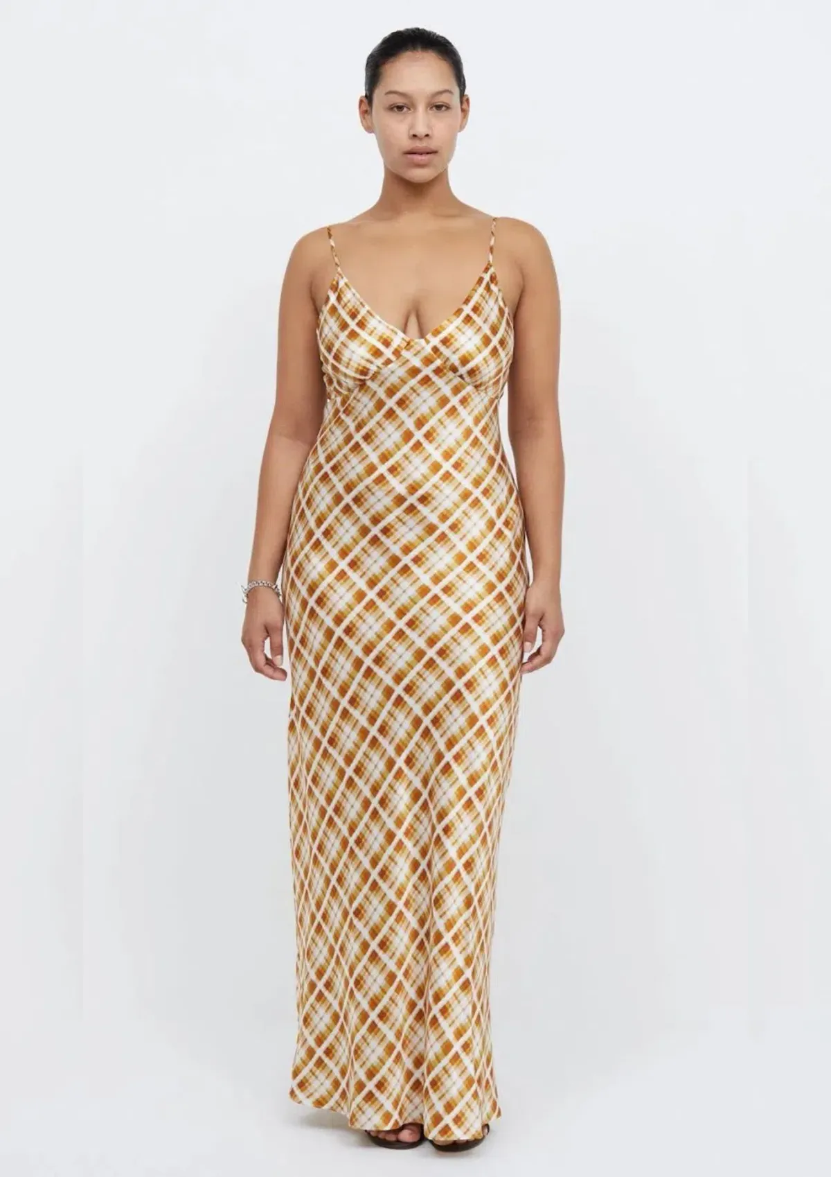 Bec & Bridge Amber V Maxi Dress Sunflower Check  Print Size 12 - Image 1