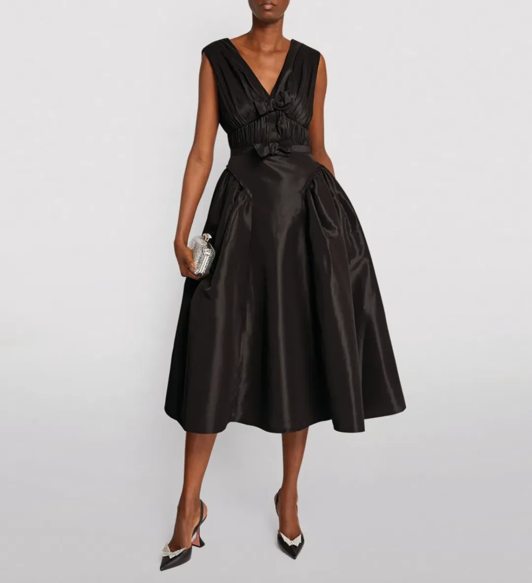 Self Portrait Bow-Detail V-Neck Dress Black Size AU 10 for rent on The Volte - main image
