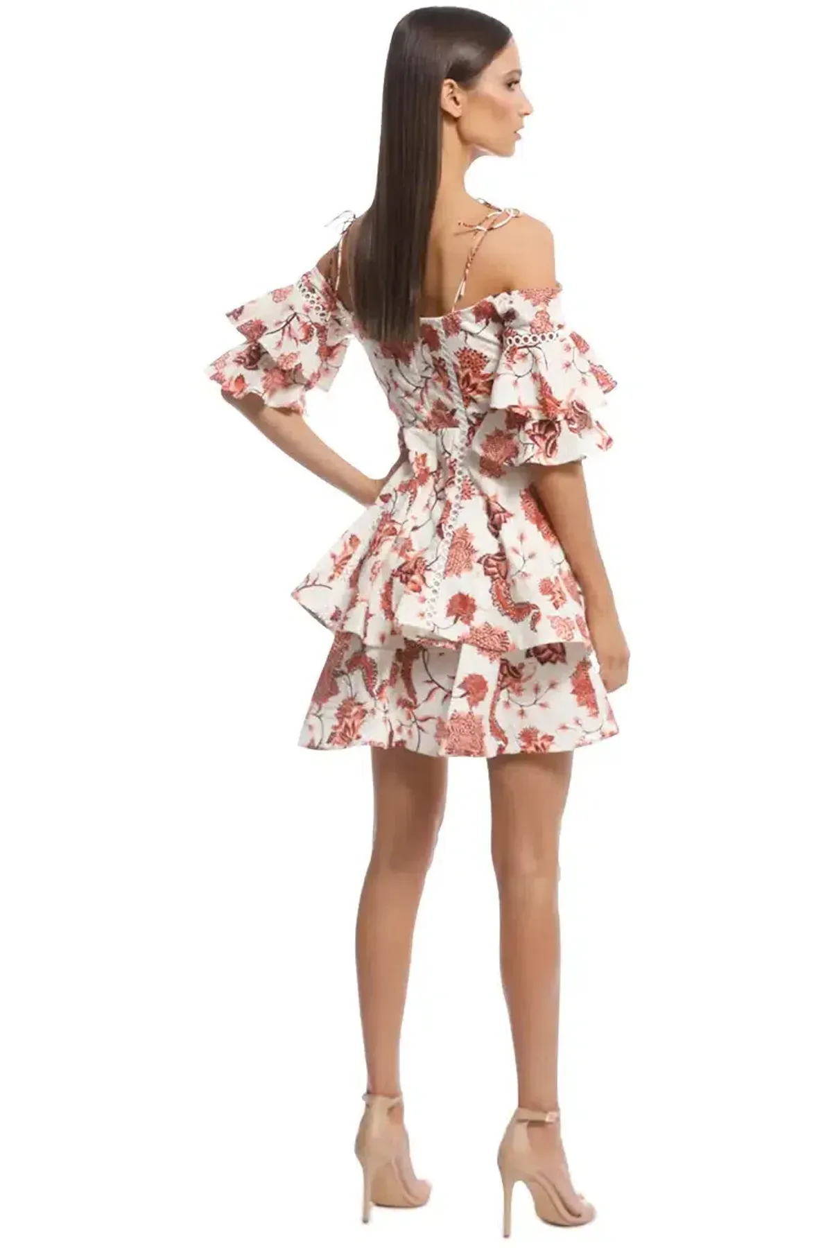 Thurley Valencia Off-shoulder Dress Russet Multi Size AU 10 - Image 2