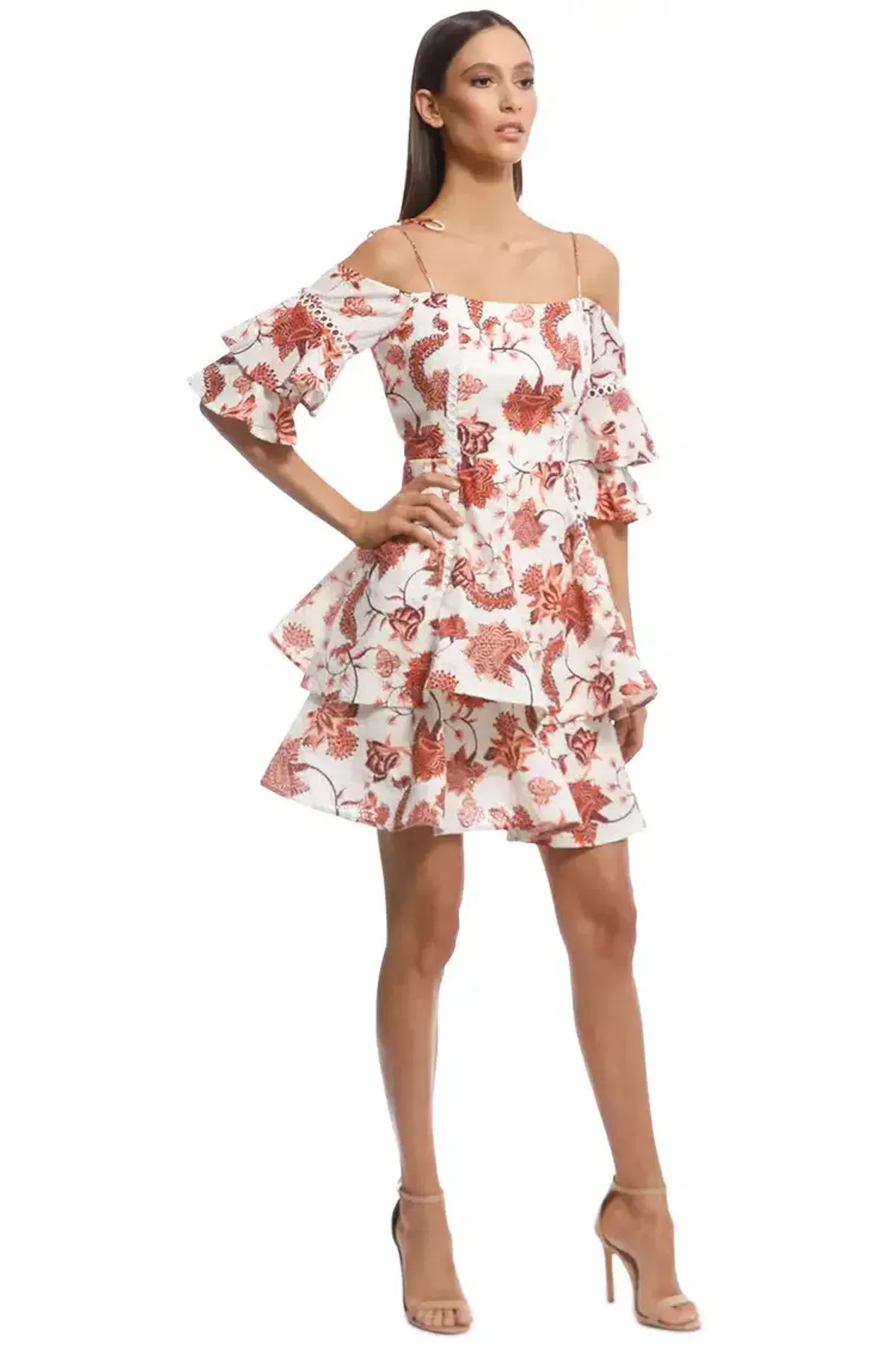 Thurley Valencia Off-shoulder Dress Russet Multi Size AU 10 - Image 1