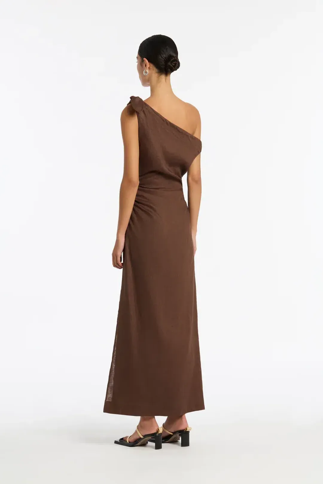 Sir the Label Bettina off Shoulder Dress in Chocolate Size AU 8 for rent on The Volte - main image