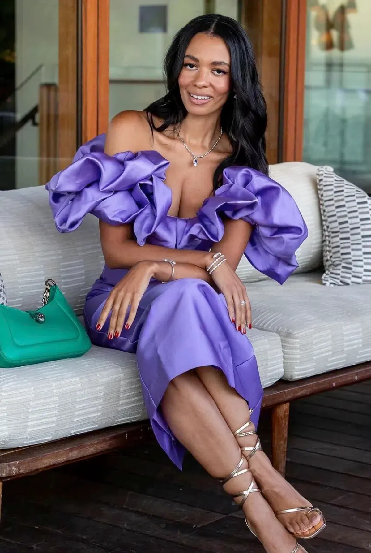 Alemais Suzi Off Shoulder Midi Dress Violet Size 8 - Image 7