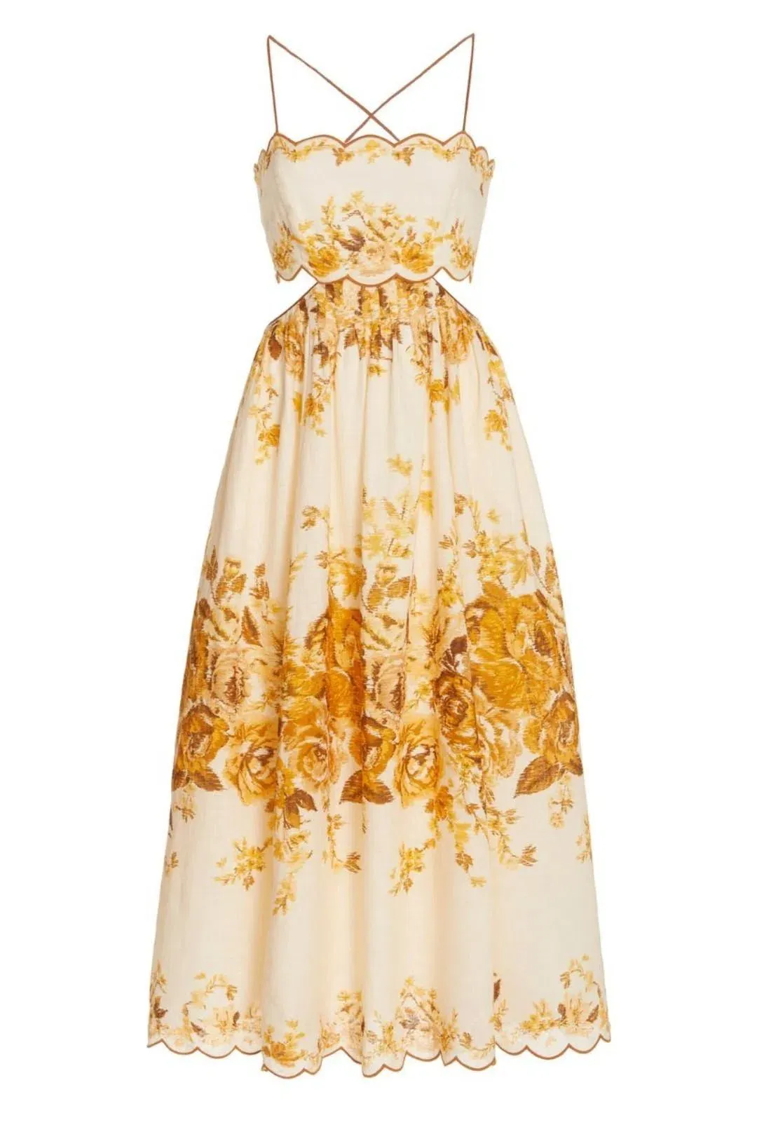 Zimmermann Aliane Scallop Midi Dress in Amber Floral Size 0P / AU 4 - 6 for rent on The Volte - main image
