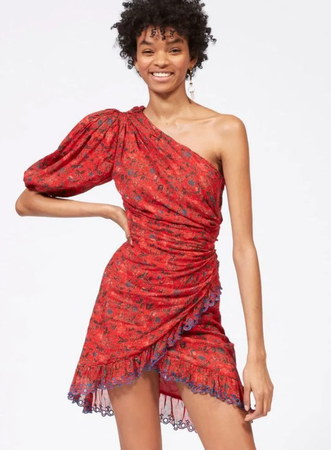 Isabel Marant Etoile Esther One Shoulder Mini Dress Red Size 6  for rent on The Volte - main image
