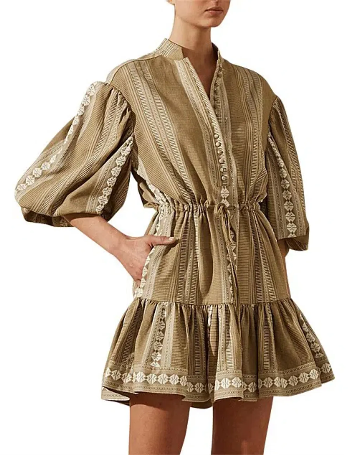 Shona Joy Lizete Balloon Sleeve Drawstring Mini Dress Multi Size 10 - Image 2