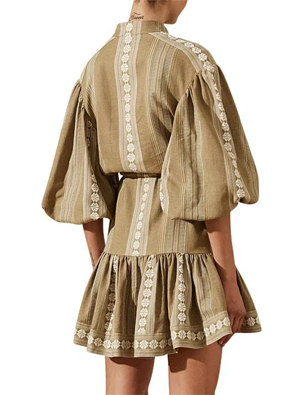 Shona Joy Lizete Balloon Sleeve Drawstring Mini Dress Multi Size 10 - Image 3