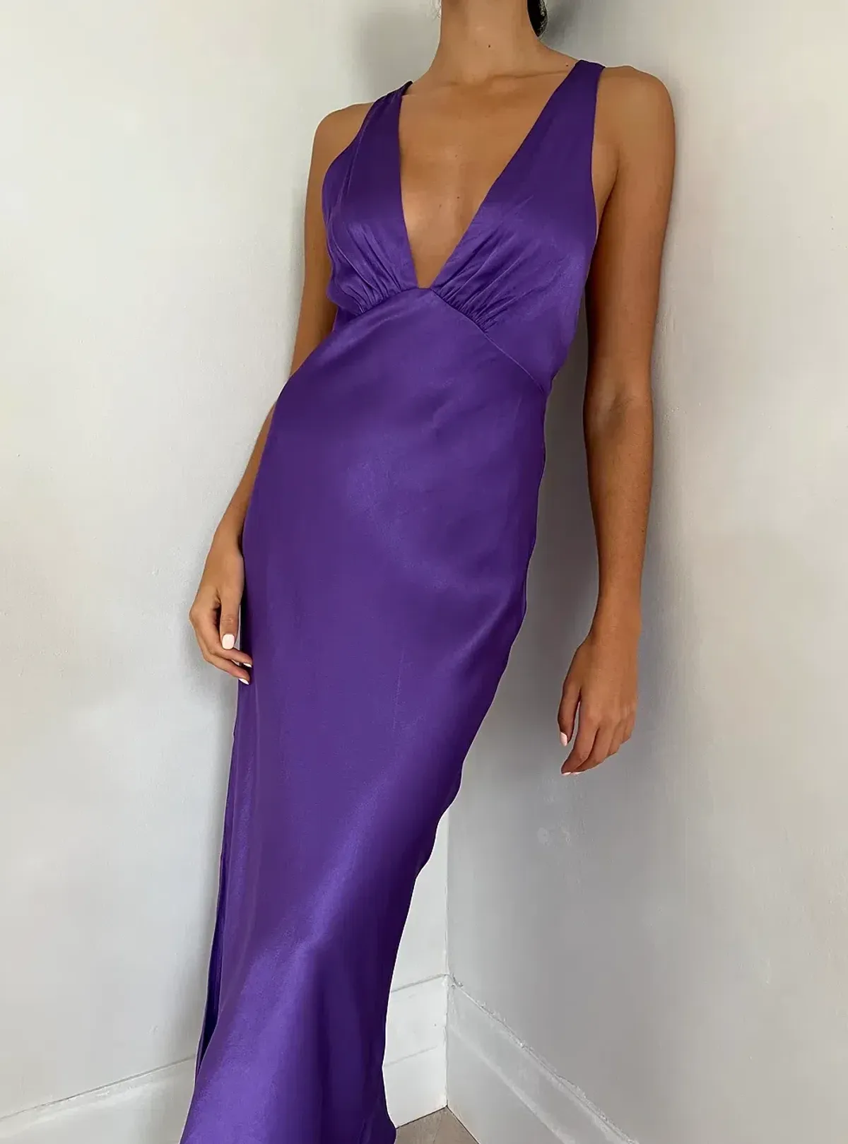 Shona Joy Lana Plunged Cross Back Midi Dress Purple Size 6 - Image 3