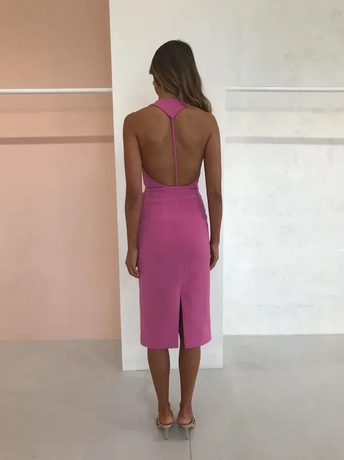 By Johnny String T-back Plunge Midi Dress Pink Size Au 10 - Image 4