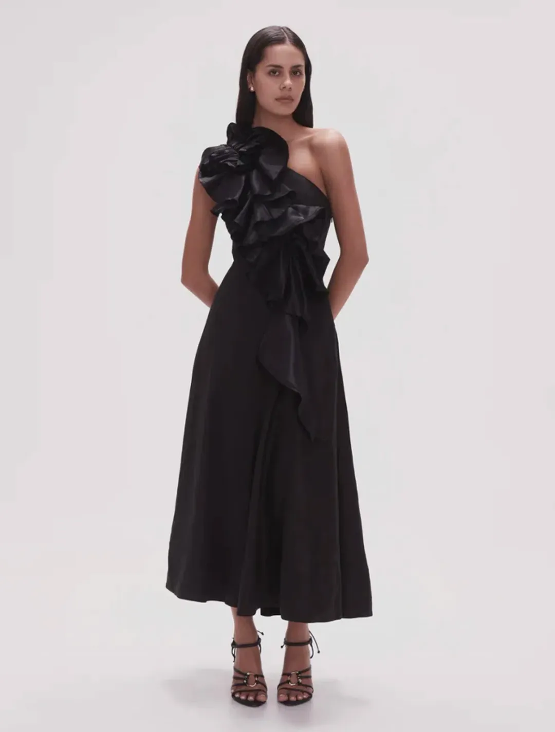 Aje Adelia Midi Dress Black  Size 12 for rent on The Volte - main image