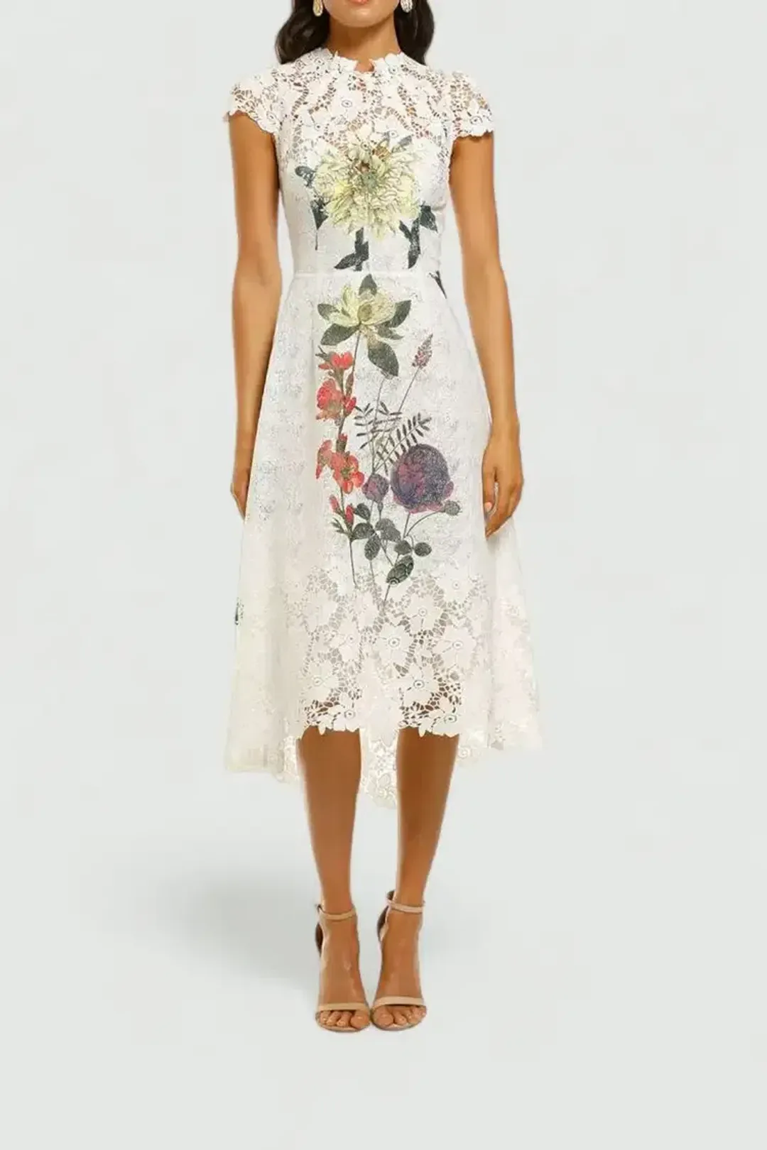 Moss and Spy Fleur Dress Ivory Print White Size 10 for rent on The Volte - main image