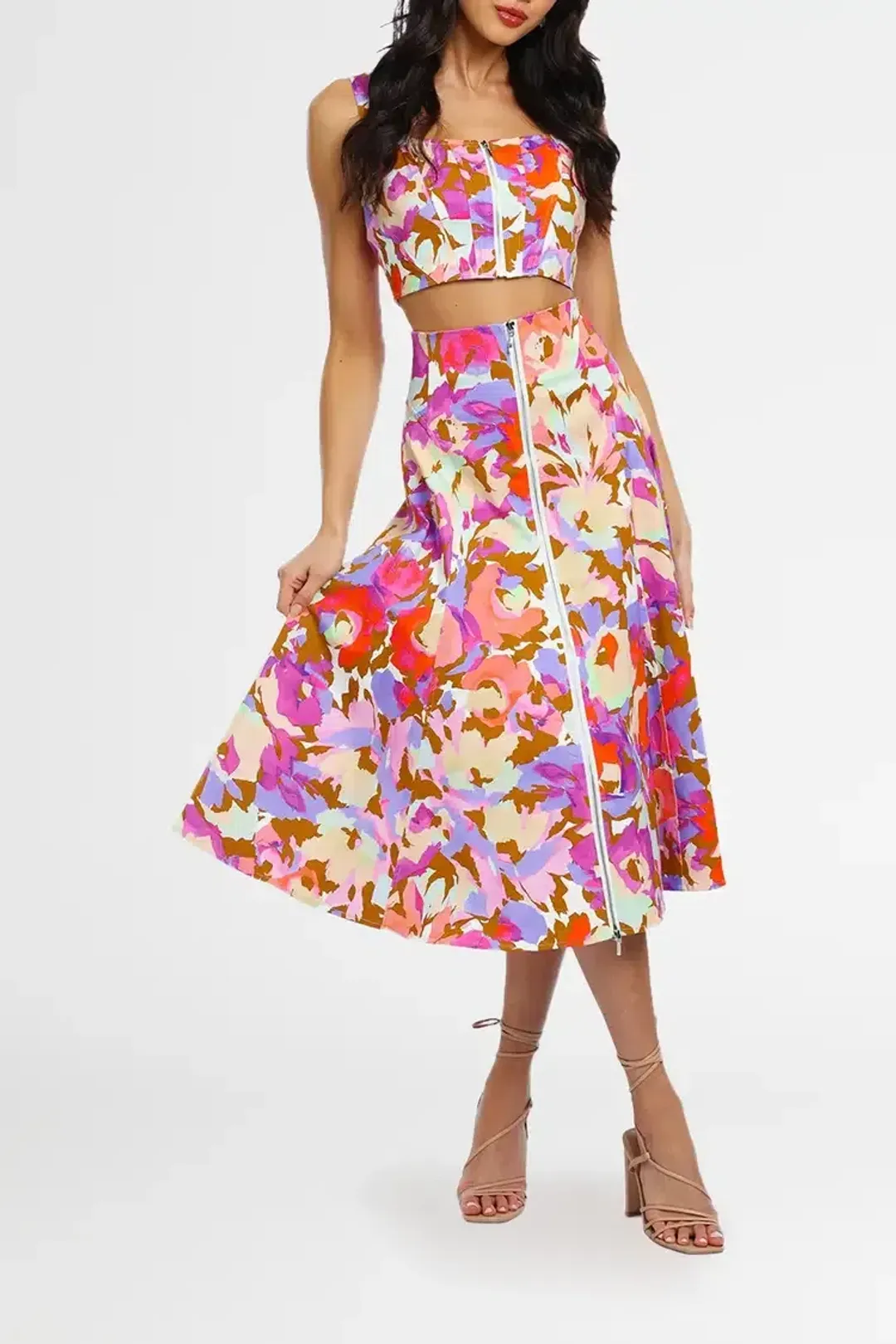 Nicholas Dawn Top and Dasia Skirt Set Abstract Floral Multi Print Size 12 for rent on The Volte - main image