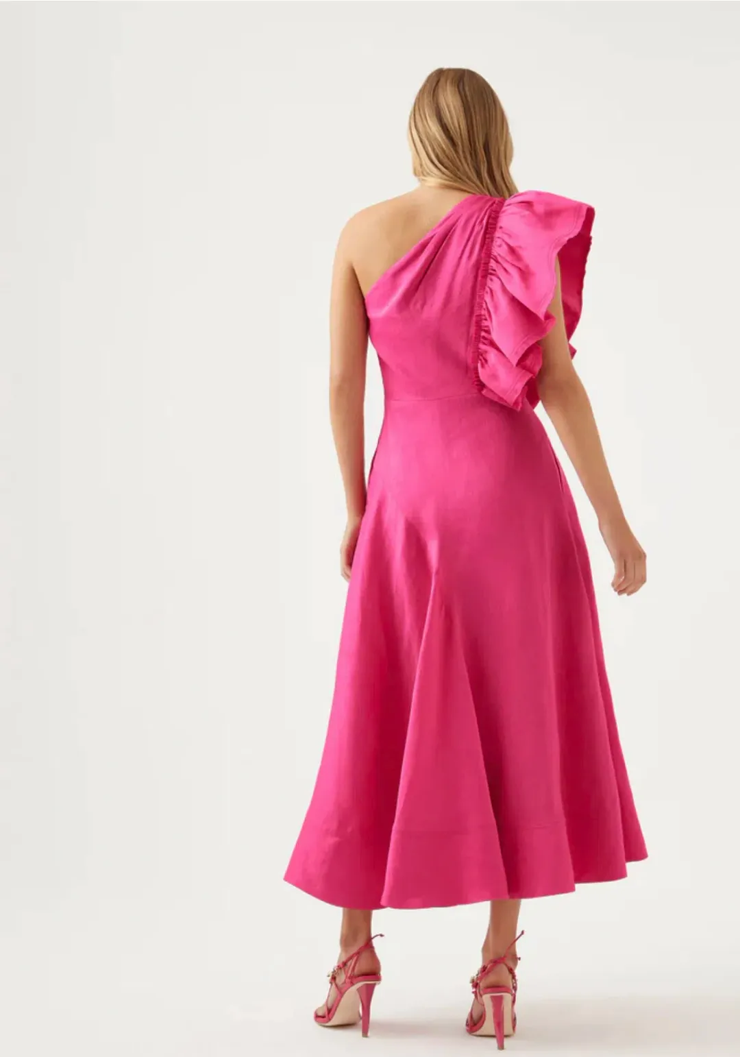 Aje Bonjour Asymmetric Midi Dress Pink Size AU 8 for rent on The Volte - main image