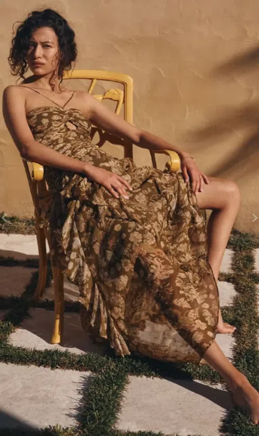 Shona Joy Rosaline Keyhole Frill Maxi Dress in Cumin Multi Size 6 for rent on The Volte - main image