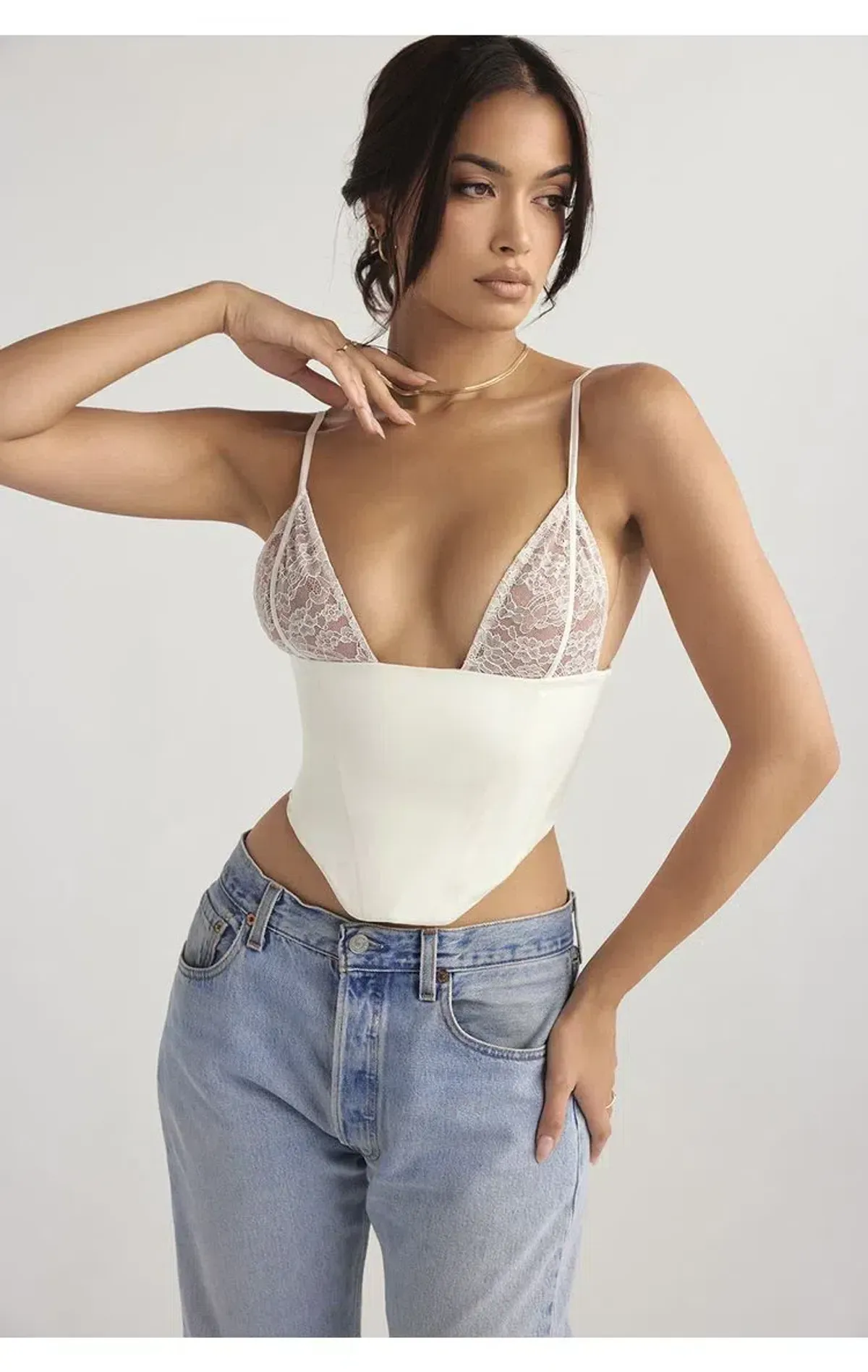 House of CB Emilee Satin and Lace Corset Ivory Size S / AU 8 - Image 2