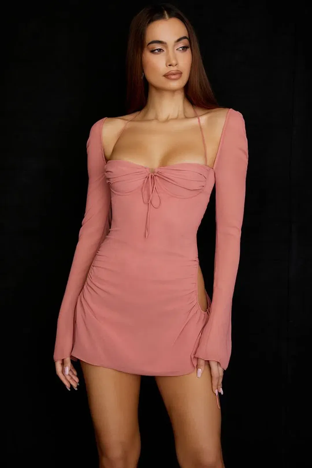 House of CB Baby Chiffon Cutout Halter Mini Dress Pink Size S/AU 8 for rent on The Volte - main image