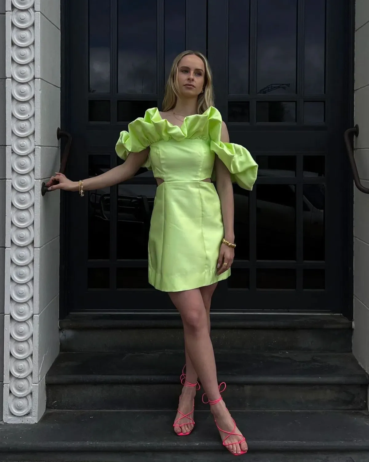 Alemais Suzi Off Shoulder Mini Dress in Chartreuse Size 8 - Image 1