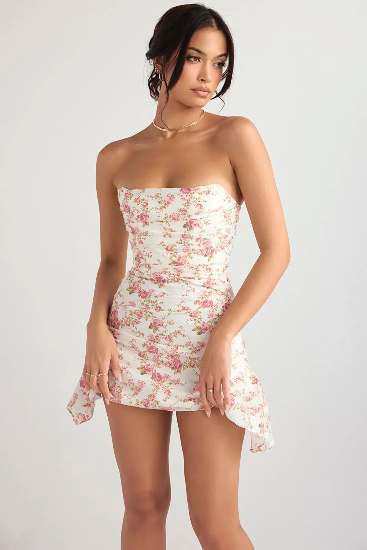 House Of Cb Jasmine Draped Corset Mini Dress Rose Print Size 6  - Image 2