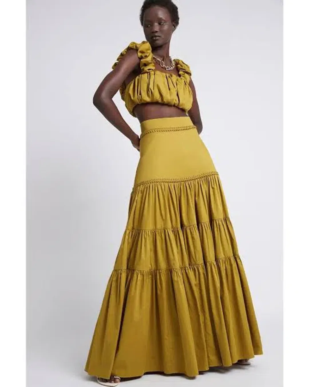 Aje Palms Puff Sleeve Shirt and Casabianca Tiered Skirt Set Yellow Size 10 for rent on The Volte - main image