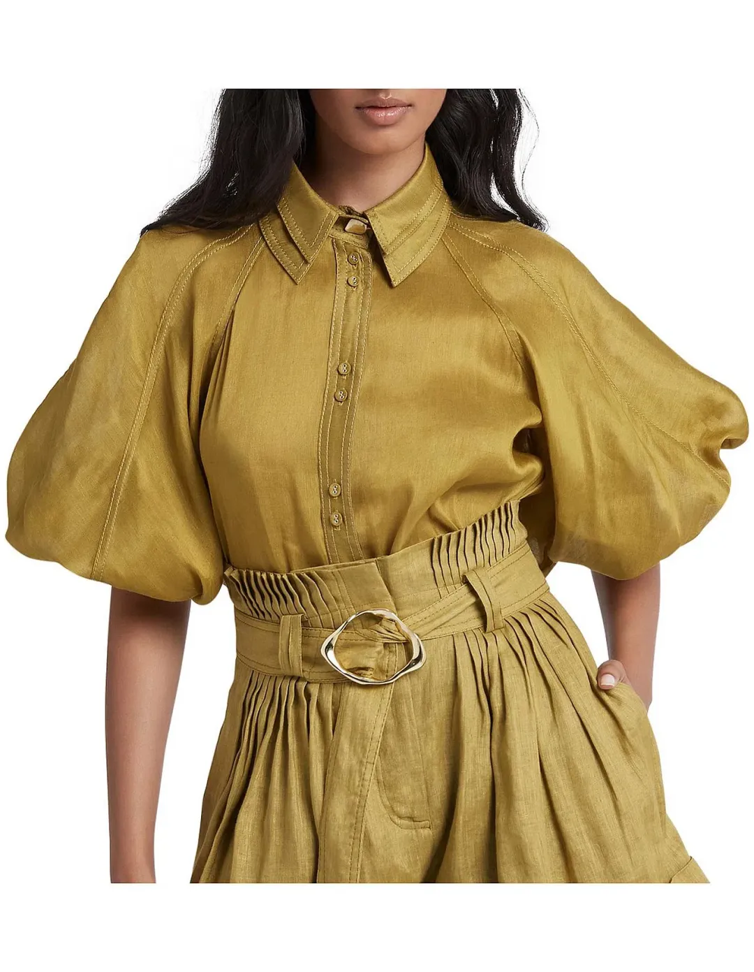 Aje Palms Puff Sleeve Shirt and Casabianca Tiered Skirt Set Yellow Size 10 for rent on The Volte - main image