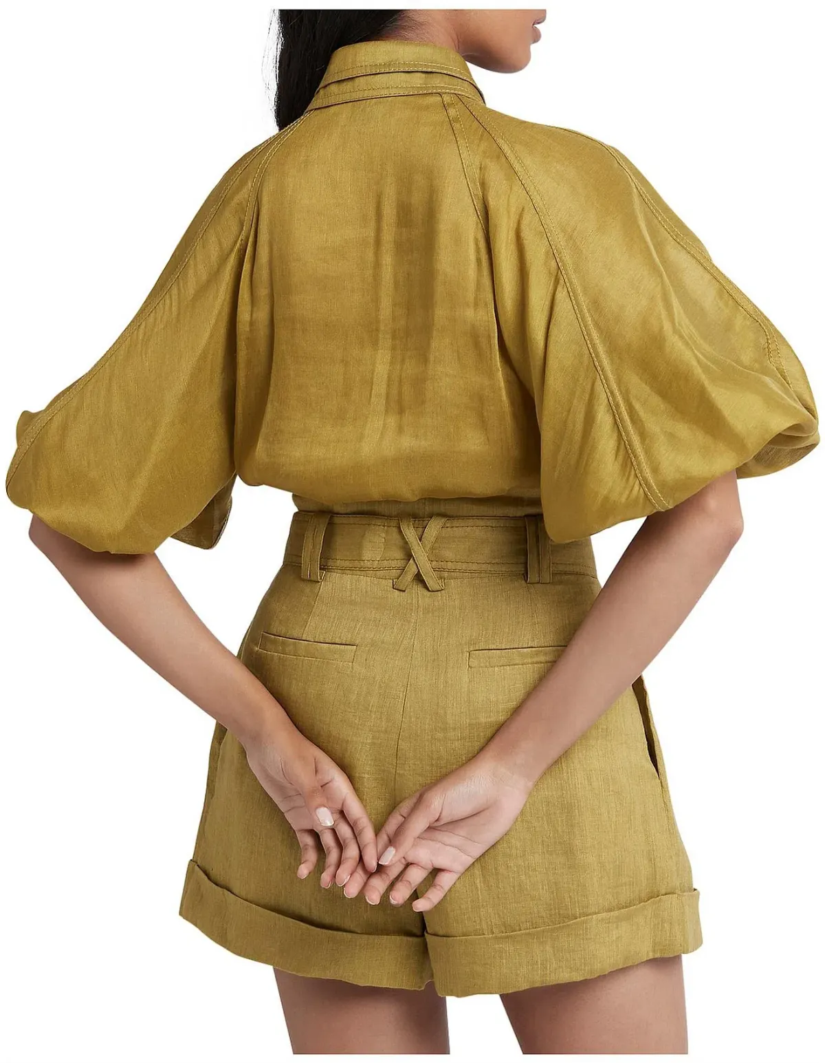 Aje Palms Puff Sleeve Shirt and Casabianca Tiered Skirt Set Yellow Size 10 - Image 3