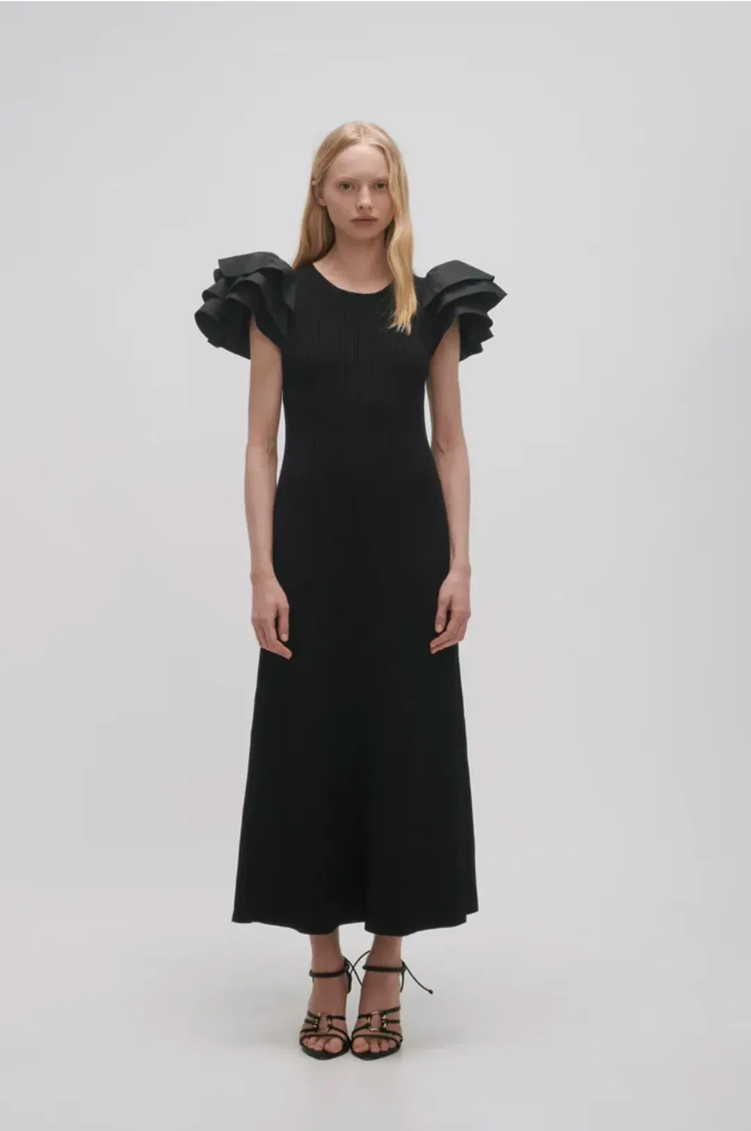 Aje Questa Puff Midi Dress Black Size 16 for rent on The Volte - main image