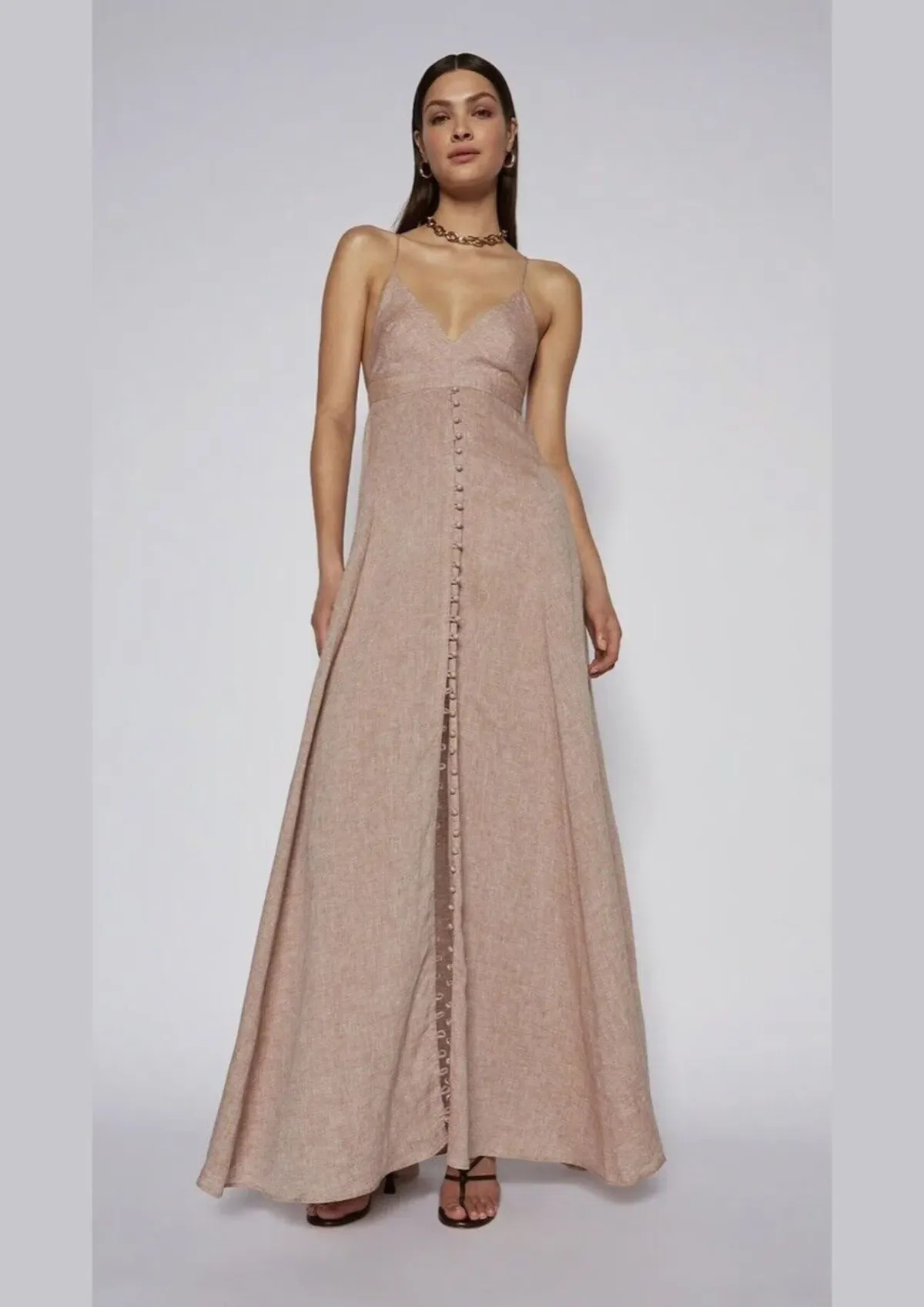 Scanlan Theodore Italian Linen Shoestring Dress Cappuccino Size 6 - Image 1