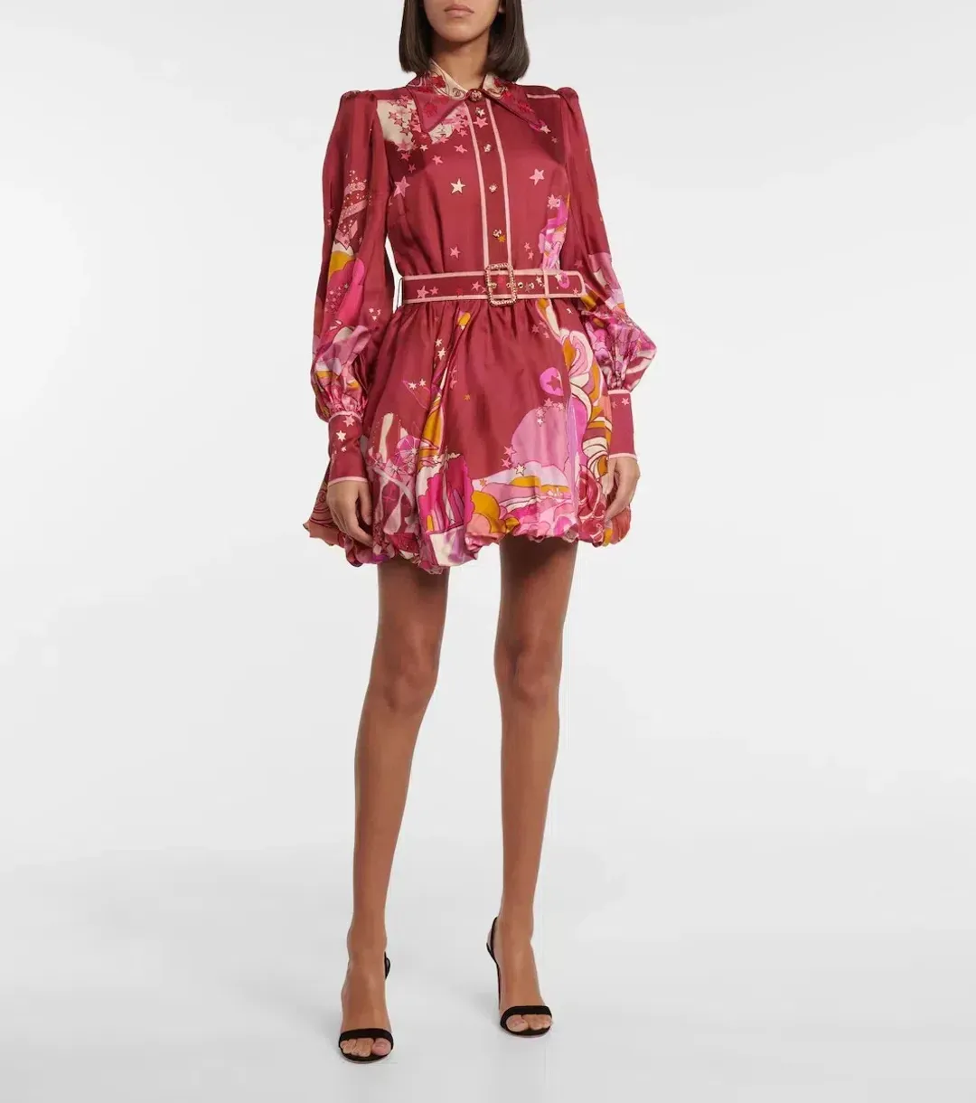 Zimmermann Concert Bubble Shirt Dress in Plum Collage Size 0/ AU 8 for rent on The Volte - main image