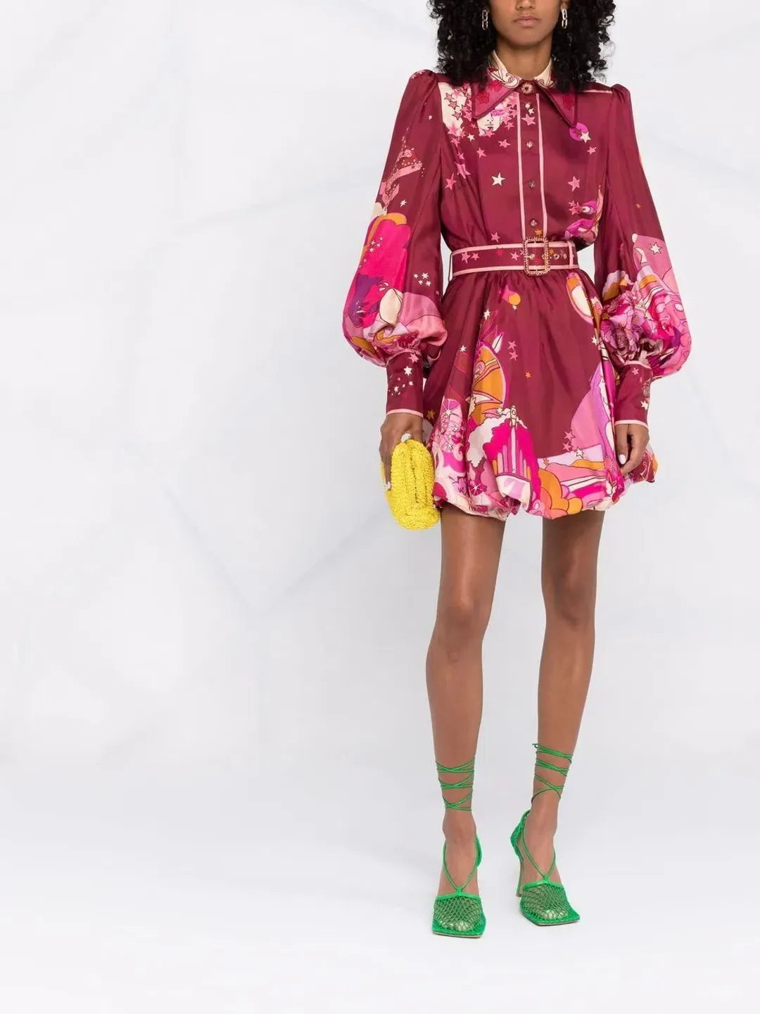 Zimmermann Concert Bubble Shirt Dress in Plum Collage Size 0/ AU 8 for rent on The Volte - main image