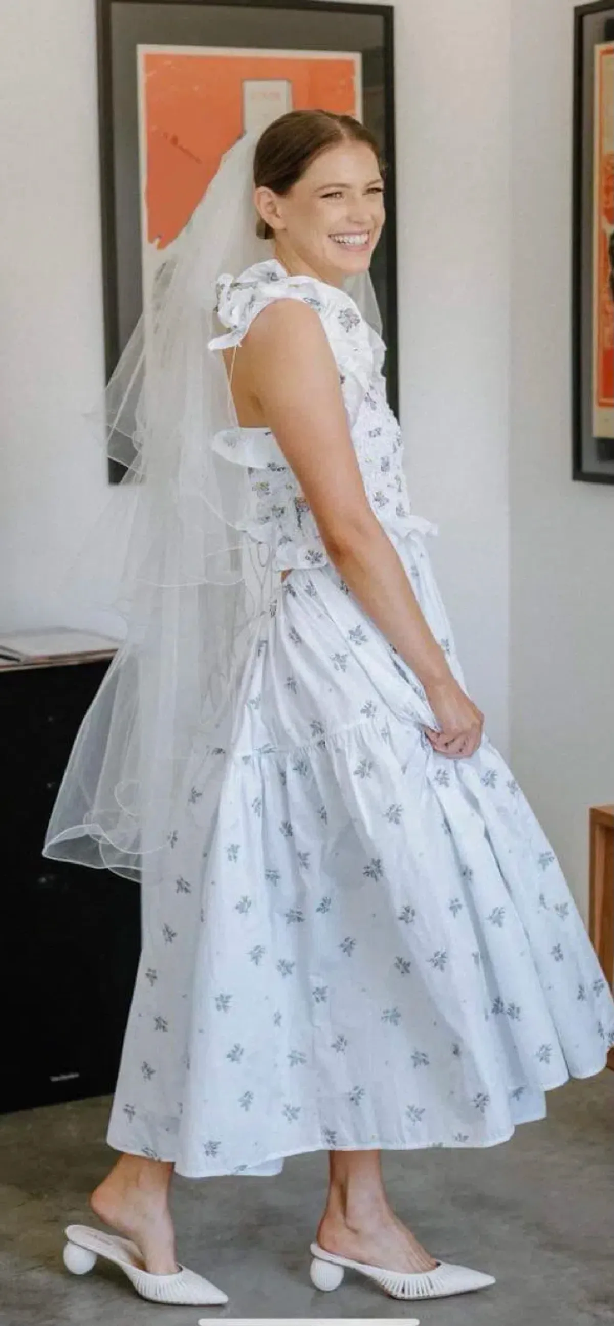 Cecilie Bahnsen Livia Embroidered Tie Back Dress in White Size 8 - Image 3