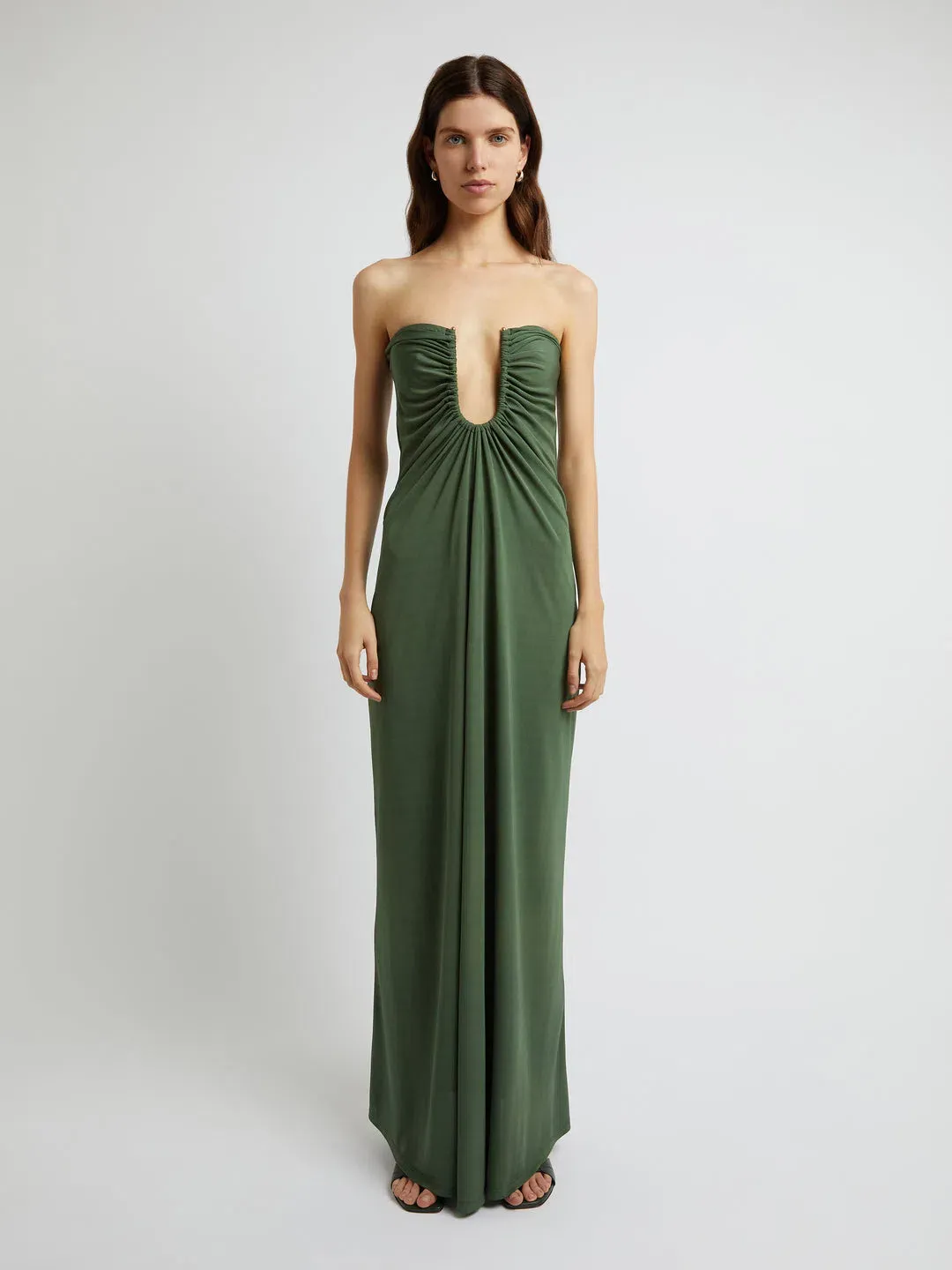 Christopher Esber Arced Palm Strapless Dress Green Size 6 for rent on The Volte - main image