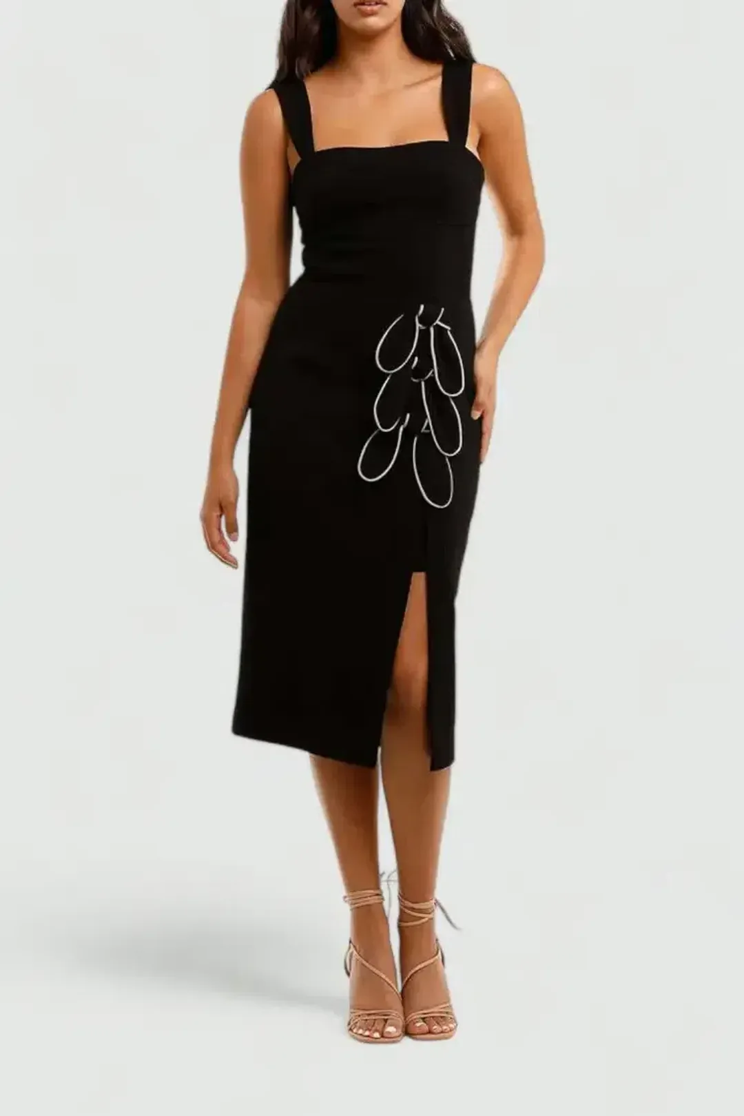 Rebecca Vallance Celeste Tie Midi Dress Black and White Size 14 for rent on The Volte - main image