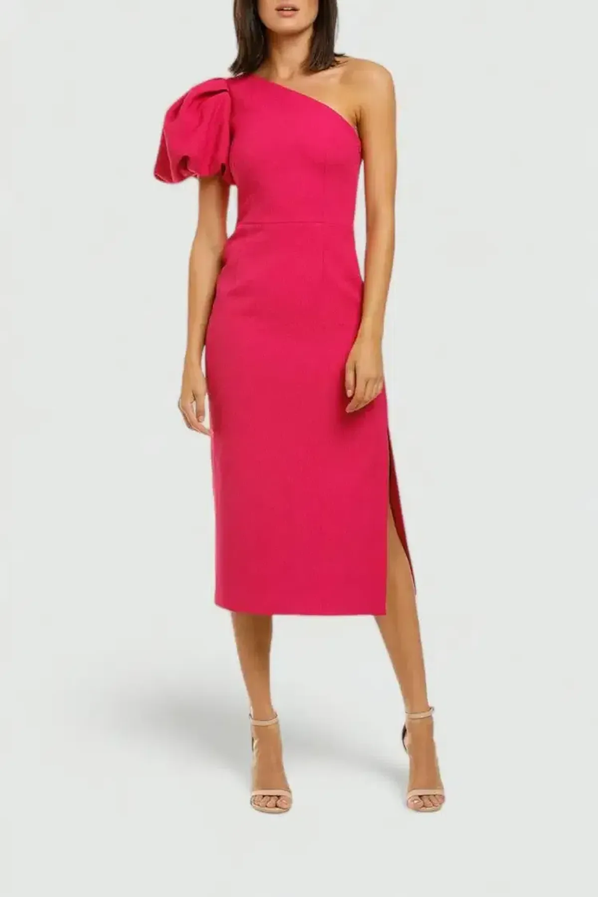 Rebecca Vallance Natalia One Sleeve Midi Dress Magenta Fuschia Pink Size 14 - Image 1