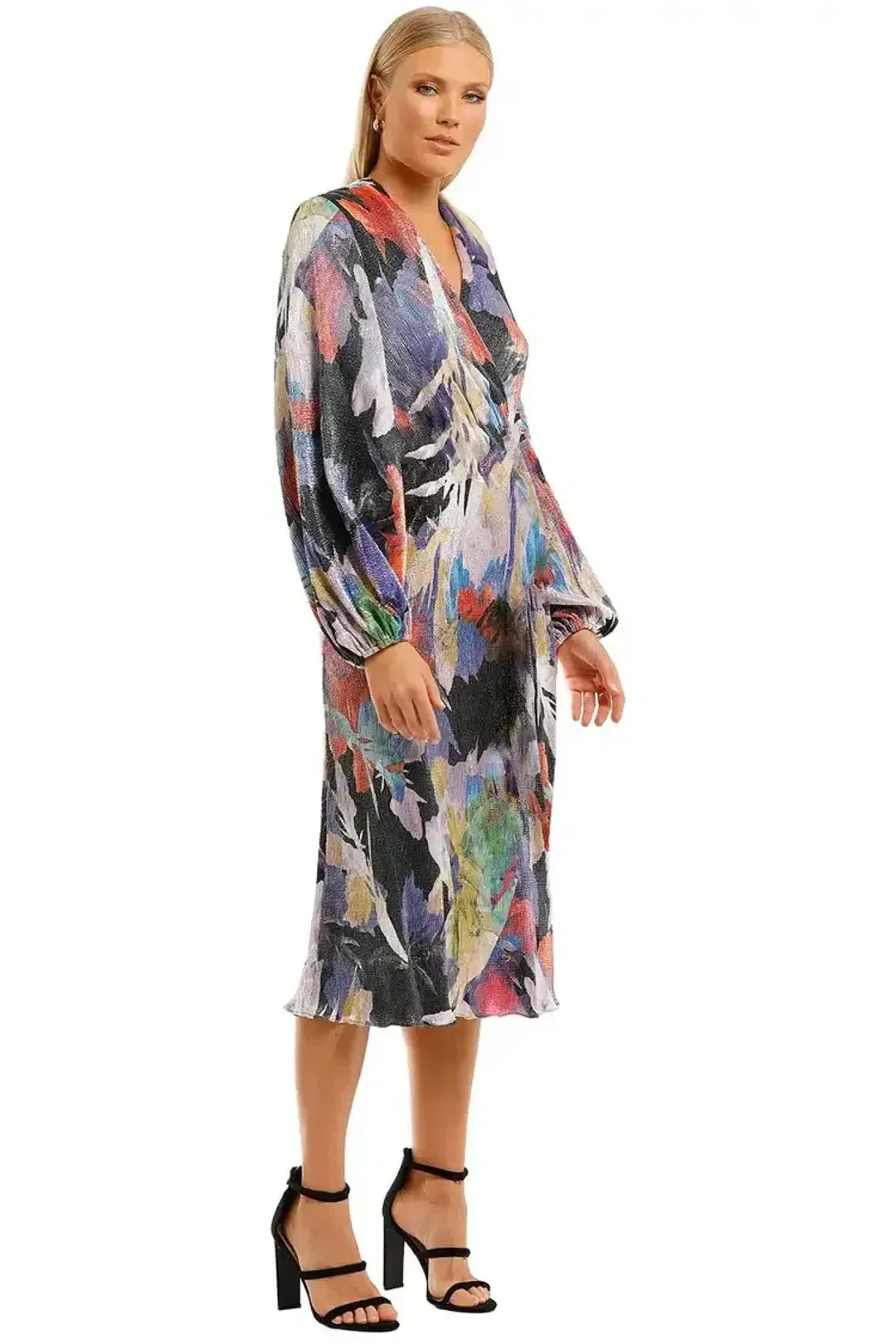 Rebecca Vallance Belladonna LS Midi Dress Print Multi Print Size 10 for rent on The Volte - main image