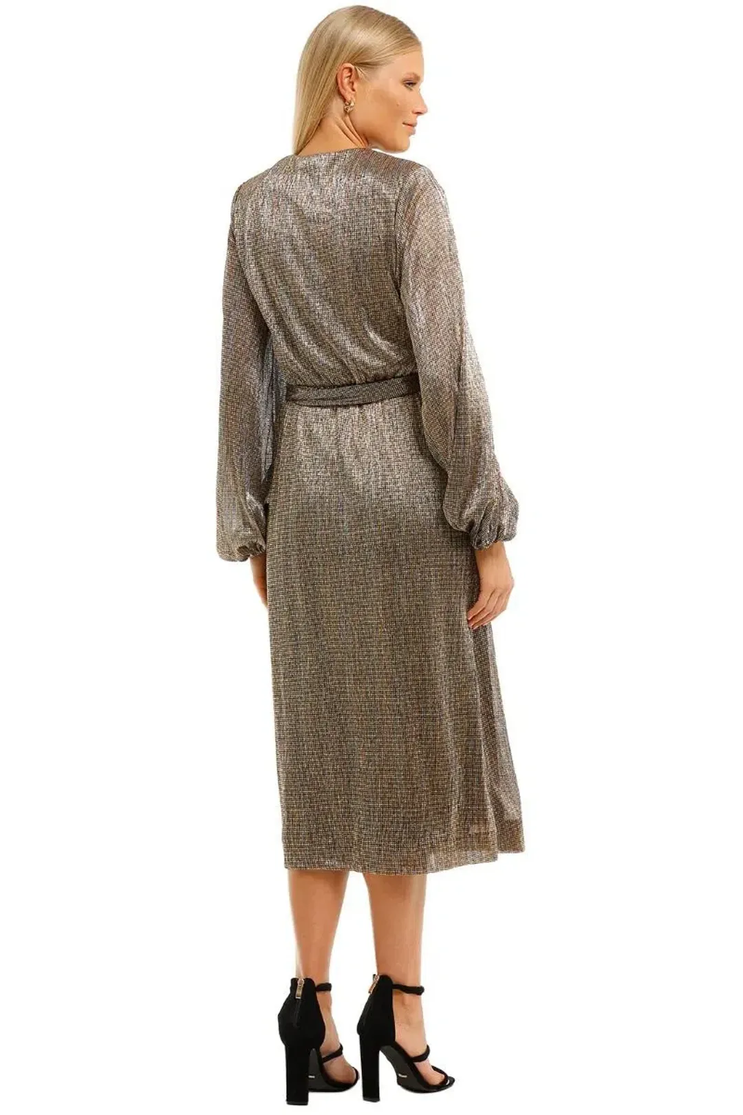 Rebecca Vallance Rivero LS Midi Dress Gold Size 6 for rent on The Volte - main image