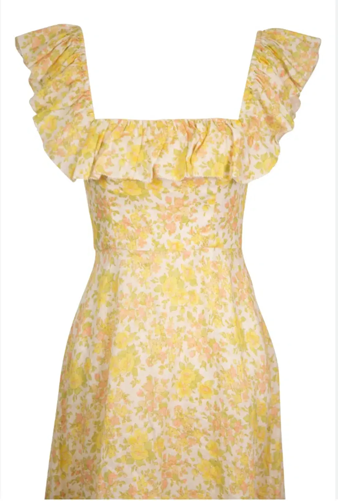 Zimmermann Goldie Ruffle Neck Mini Dress in Citrus Floral Size 0 / Au 8 for rent on The Volte - main image