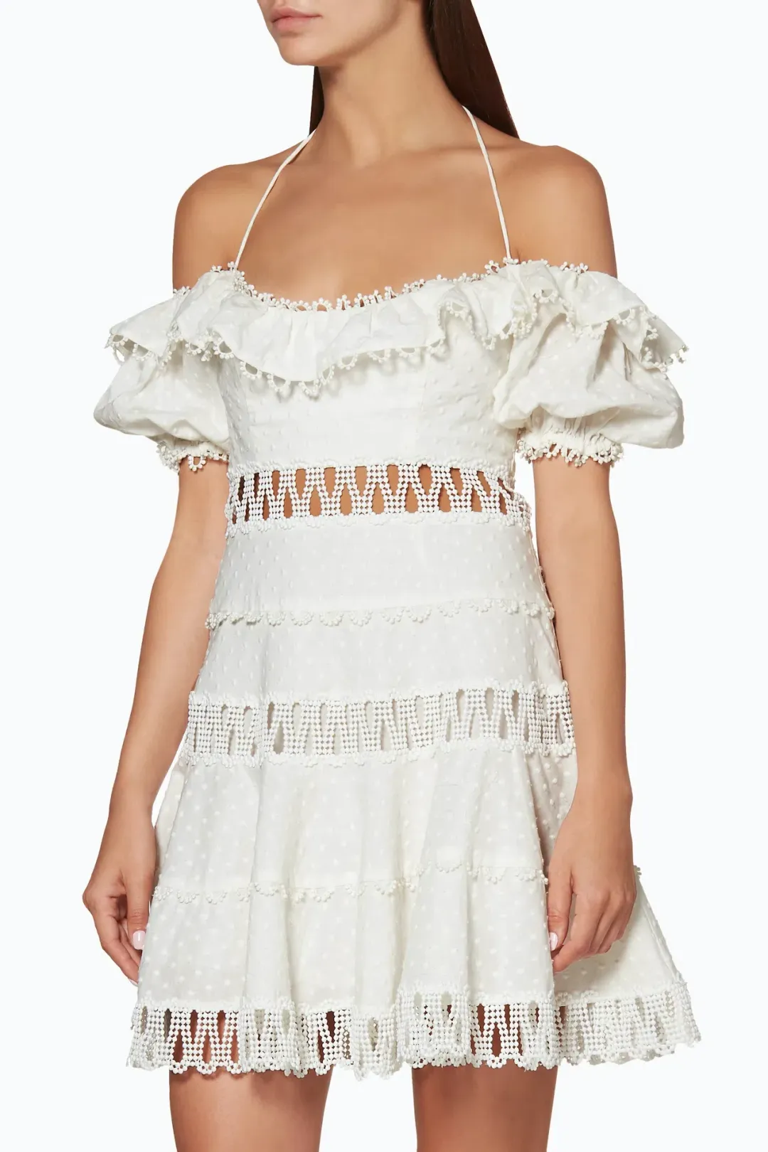 Zimmermann Melody Off The Shoulder Mini Dress Ivory Size 6 for rent on The Volte - main image