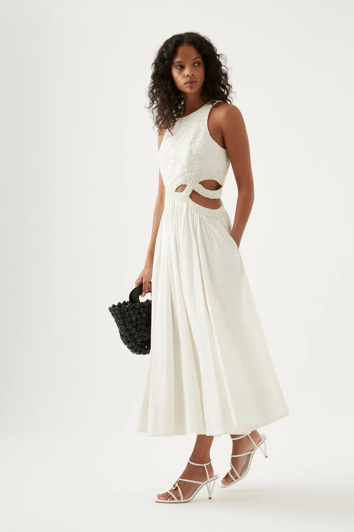 Aje New Catara Sequin Midi Dress Ivory Size AU 10 - Image 4