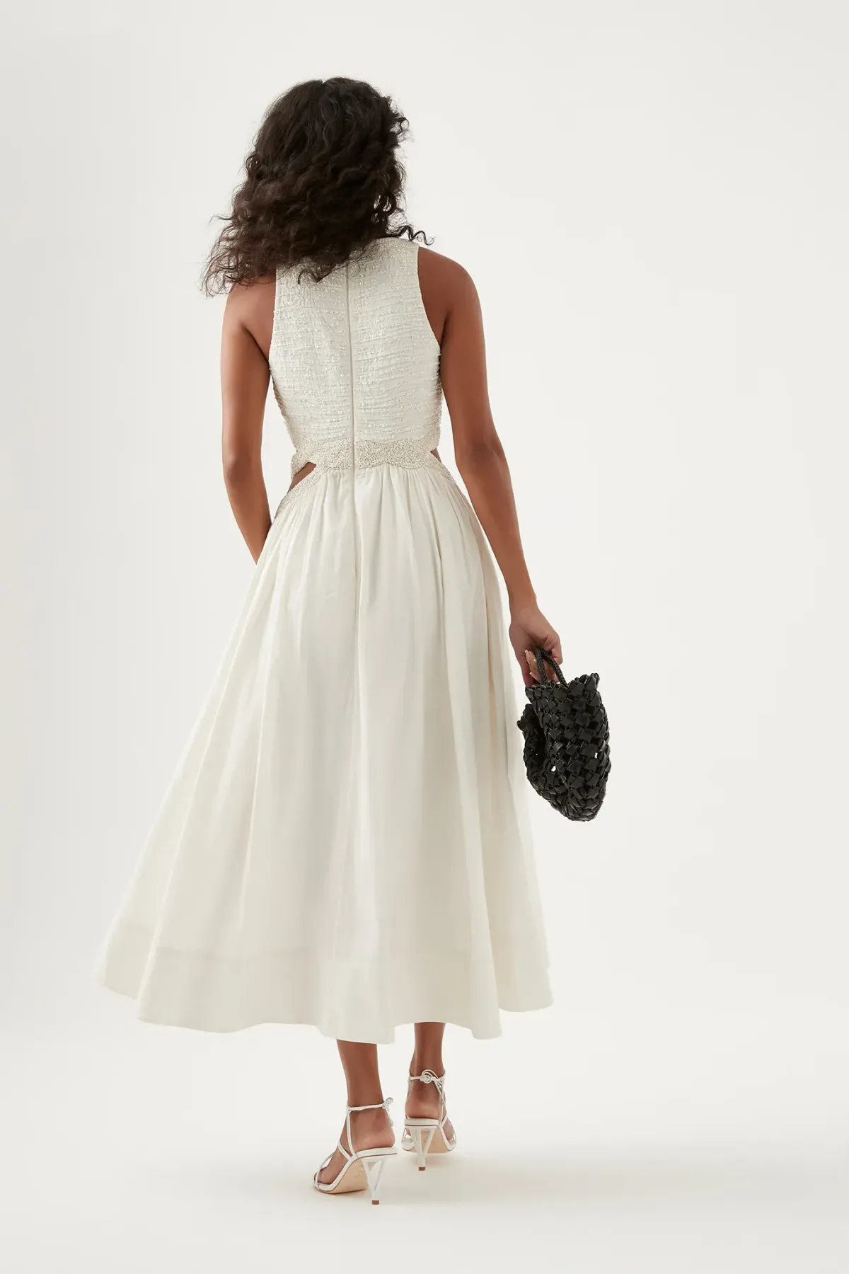 Aje New Catara Sequin Midi Dress Ivory Size AU 10 - Image 3