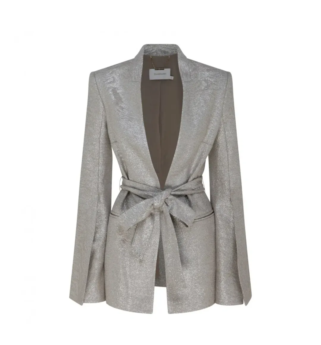Zimmermann Spring Suiting: The Coaster Metallic Slouch Jacket and Split Pants Set Champagne Size 0 / AU 8 for rent on The Volte - main image