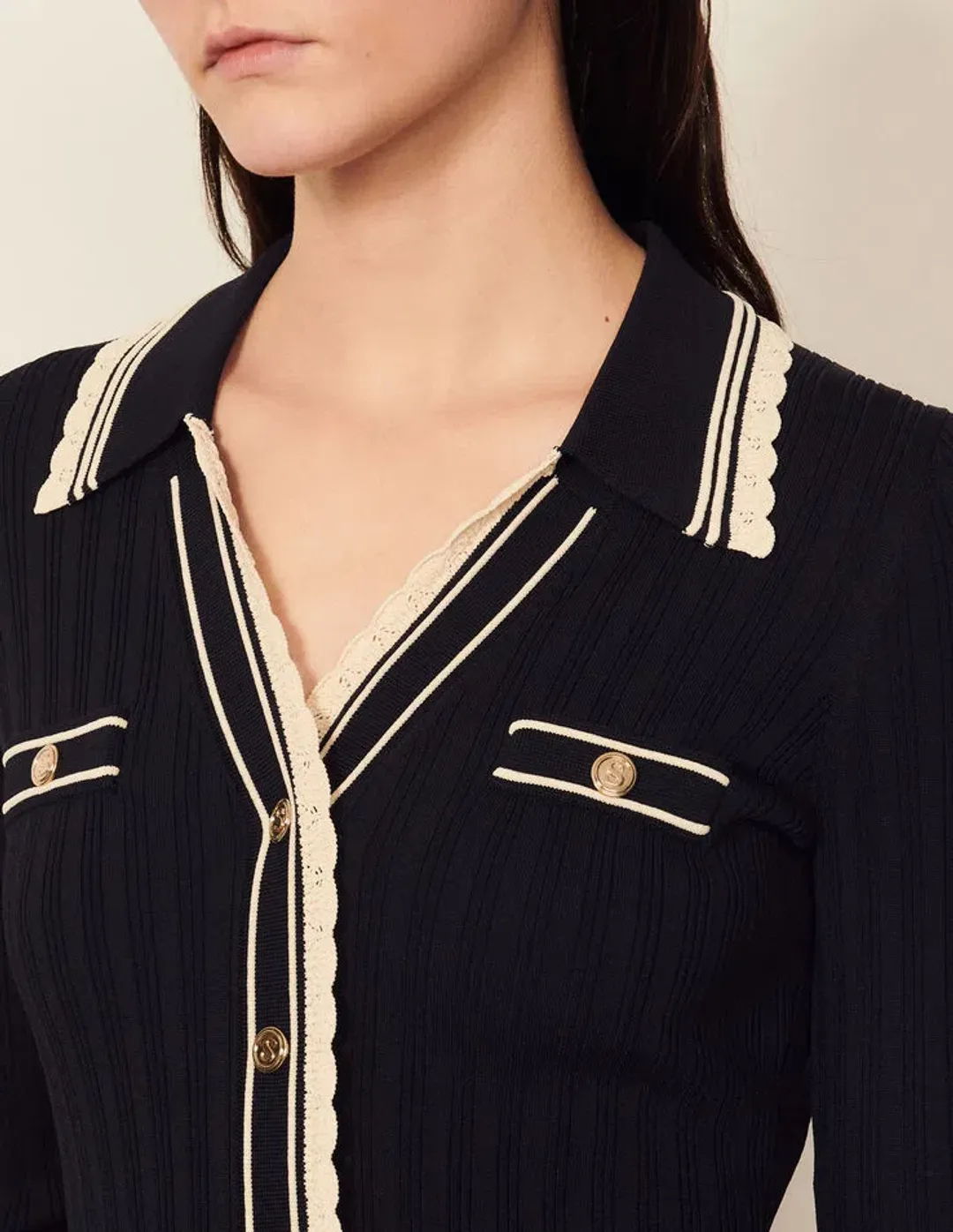 Sandro Paris Alexandrine Ribbed Knit Shirtdress Size 40 / AU 10 for rent on The Volte - main image