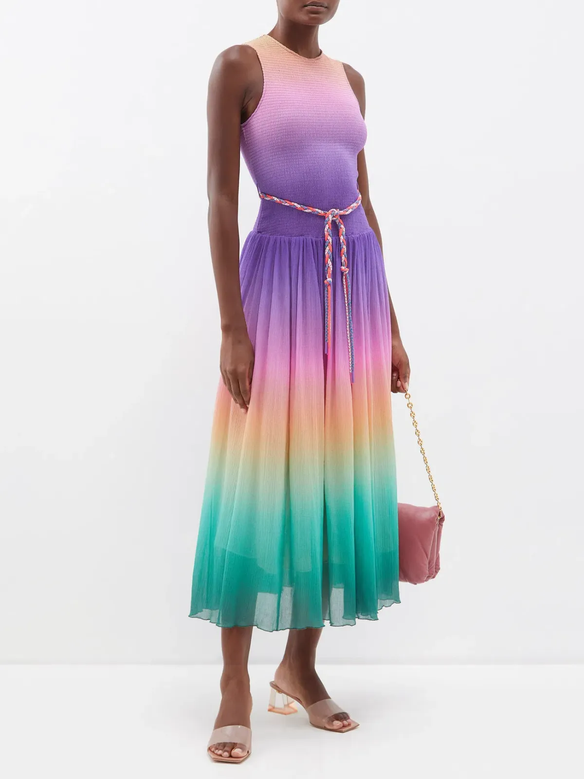 Zimmermann Cira Shirred Midi Dress Green Purple Ombre Size 1 / AU 10 - Image 3