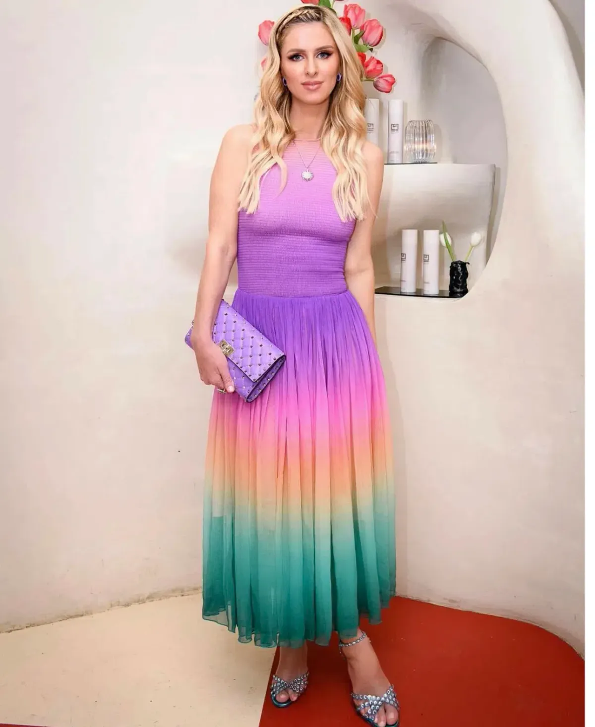 Zimmermann Cira Shirred Midi Dress Green Purple Ombre Size 1 / AU 10 - Image 5