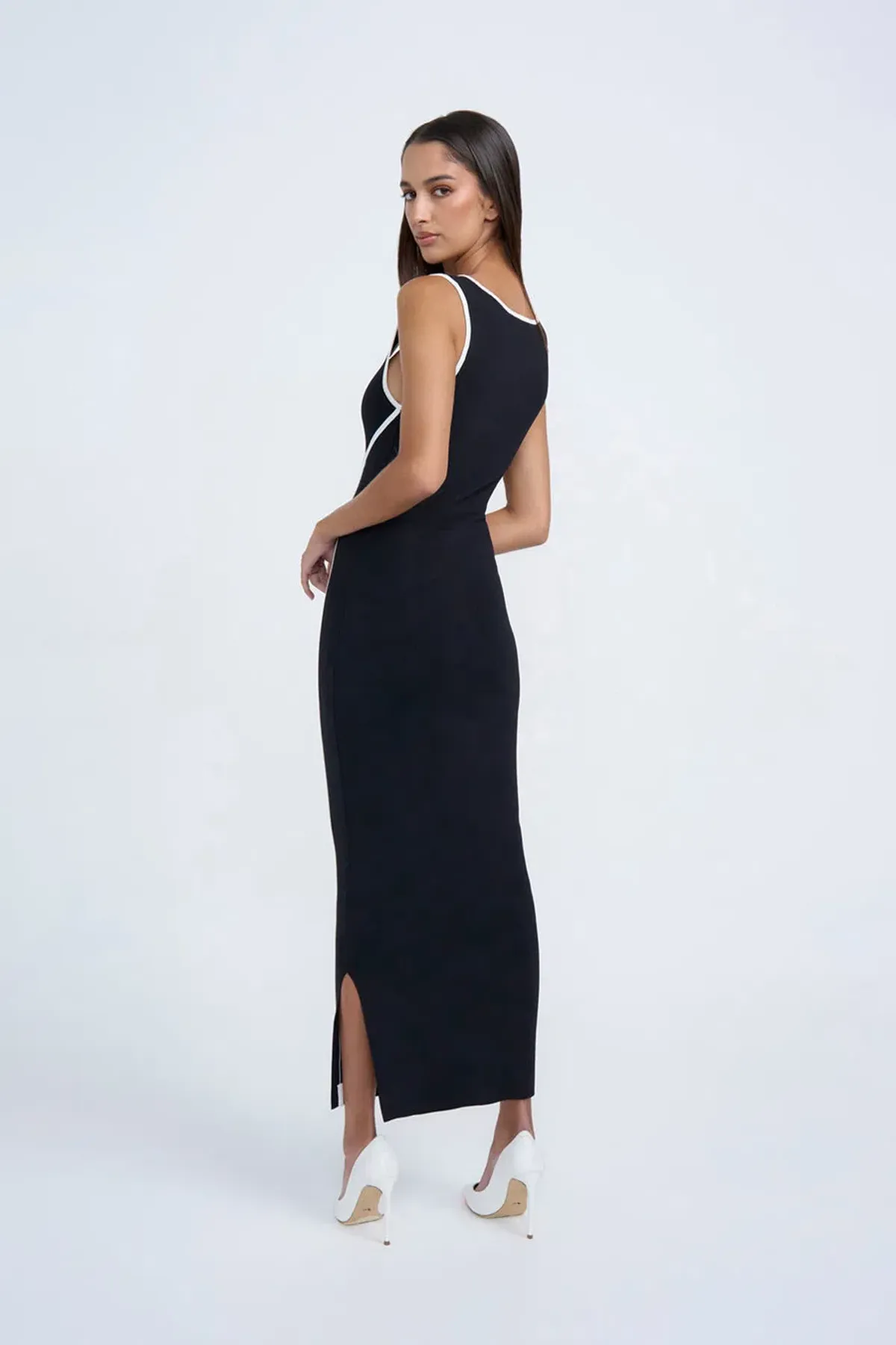 By Johnny Calina Contrast Knit Midi Dress Black Size 12  - Image 2