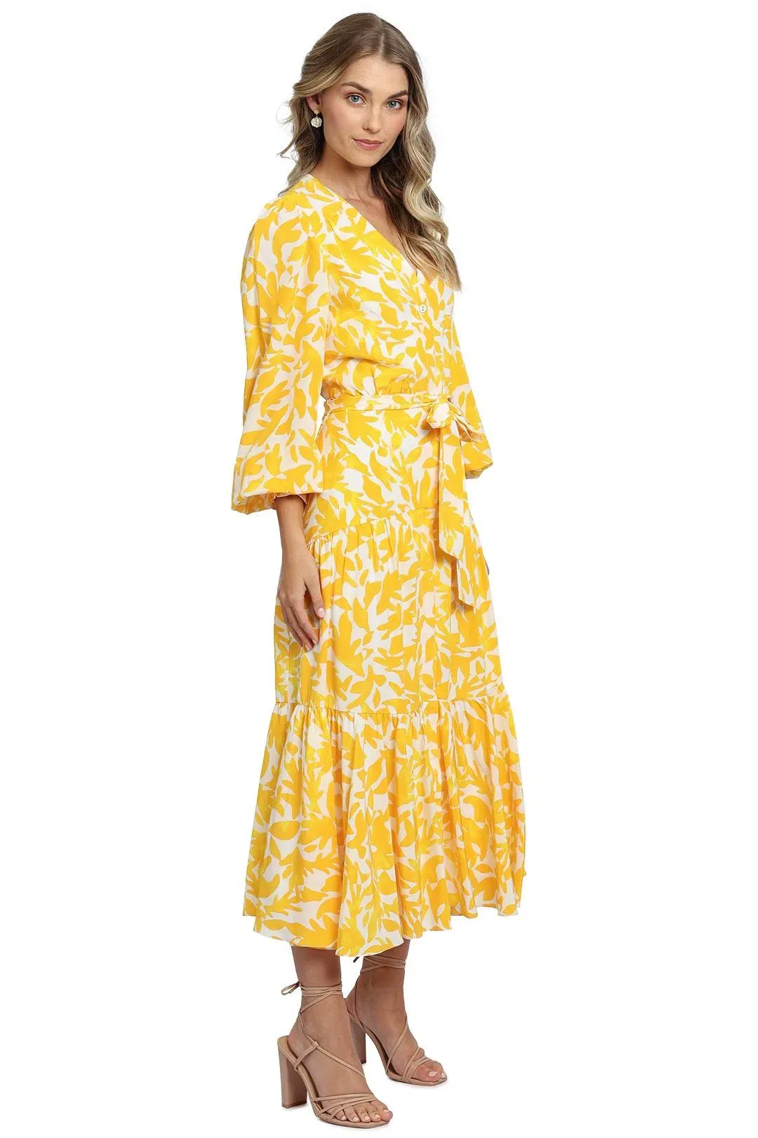 Rebecca Vallance Limoncello Midi Dress Print Yellow Size 6 for rent on The Volte - main image