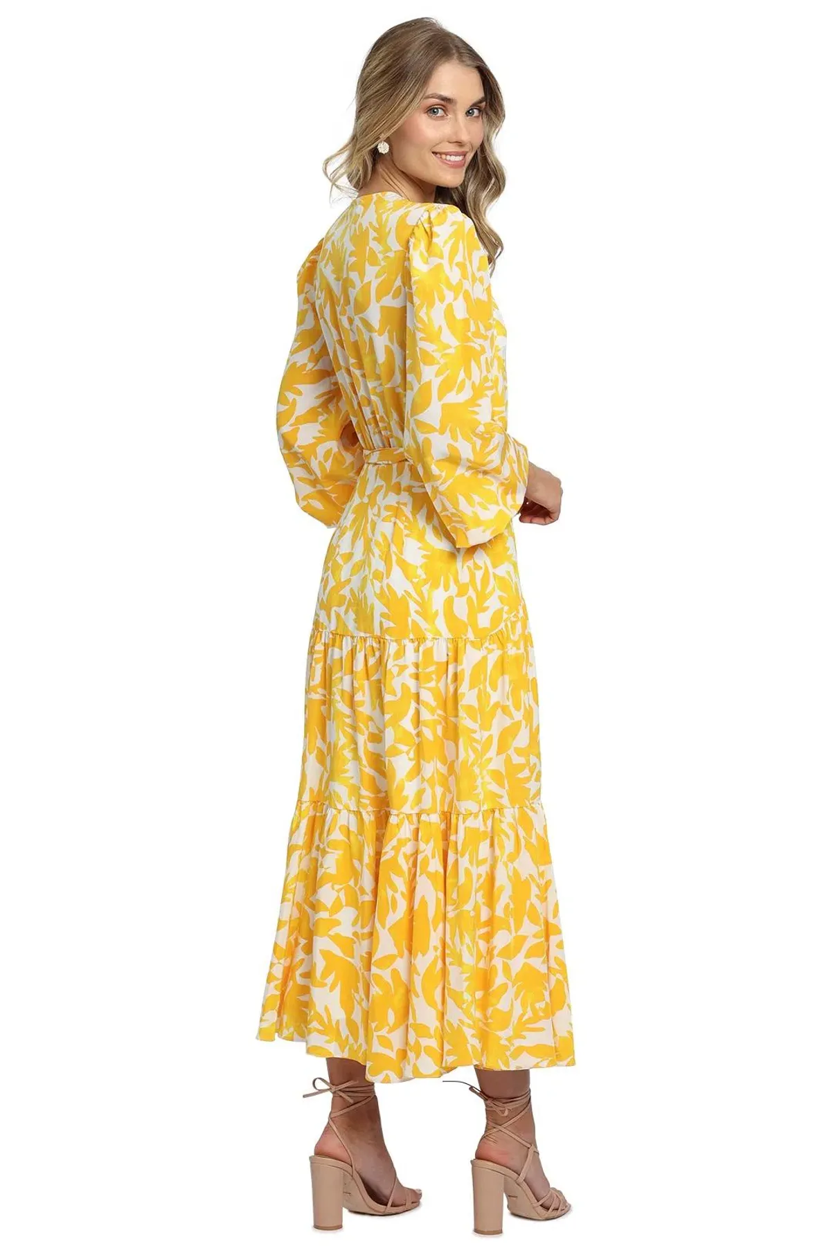 Rebecca Vallance Limoncello Midi Dress Print Yellow Size 6 - Image 4