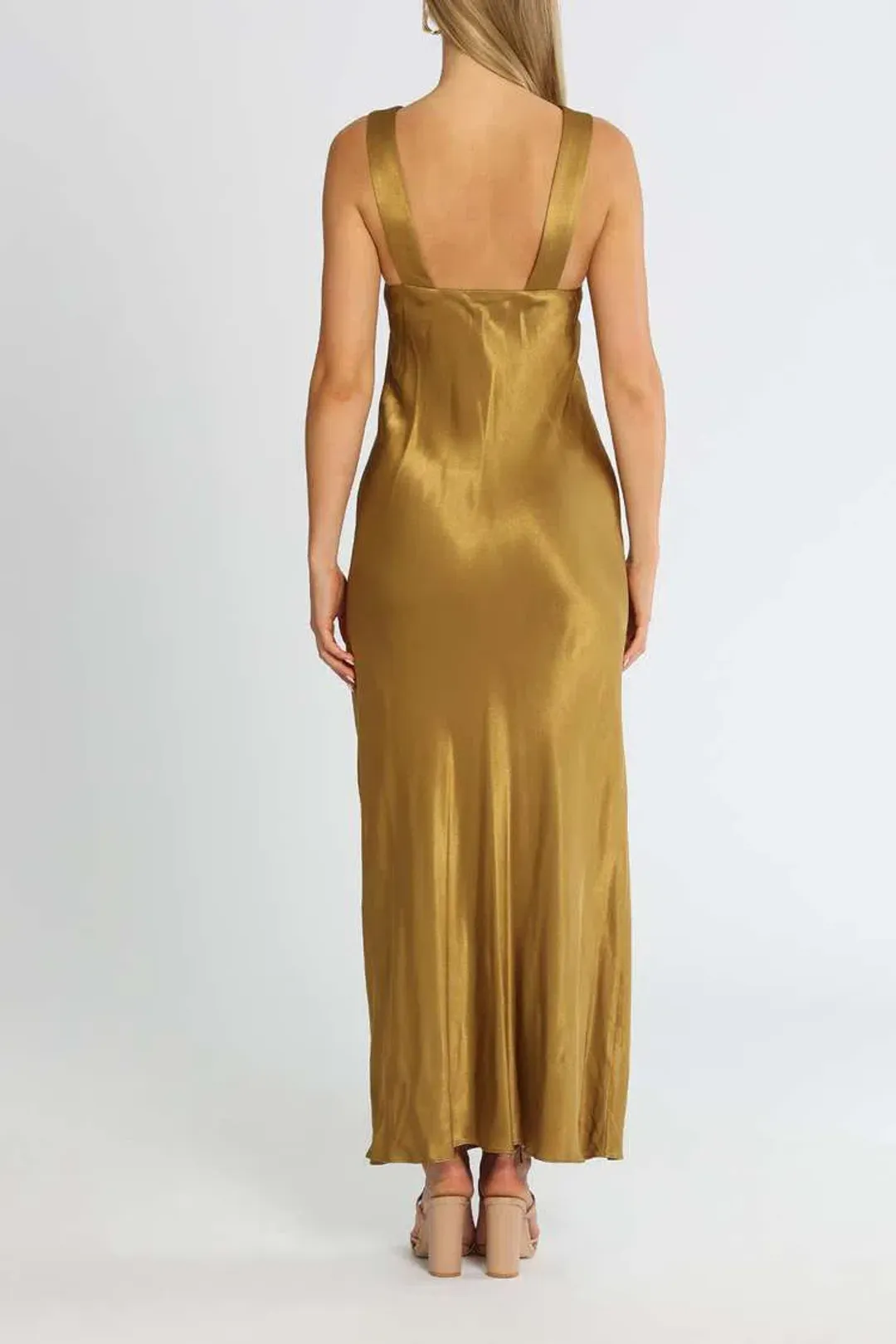 Shona Joy Giorgia Plunged Midi Dress Olive Oil Khaki Size 12 for rent on The Volte - main image