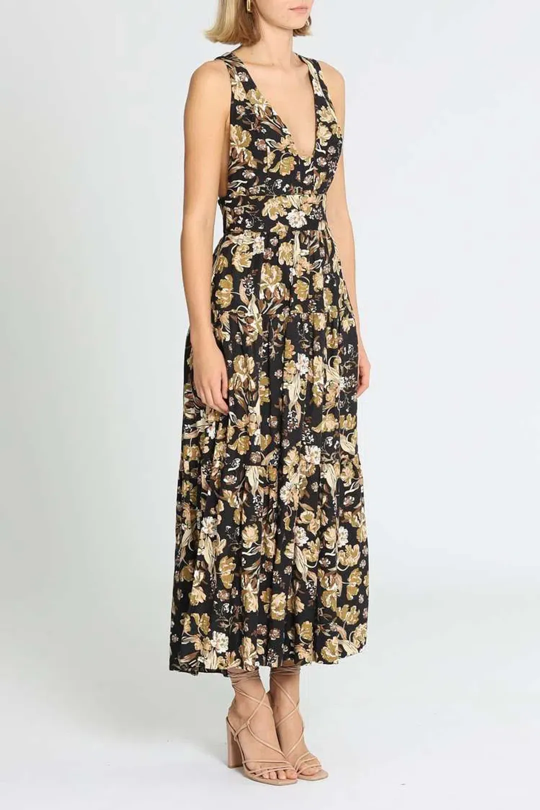 Shona Joy Palermo Plunged Low Back Midi Dress Multi Black Size 6 for rent on The Volte - main image
