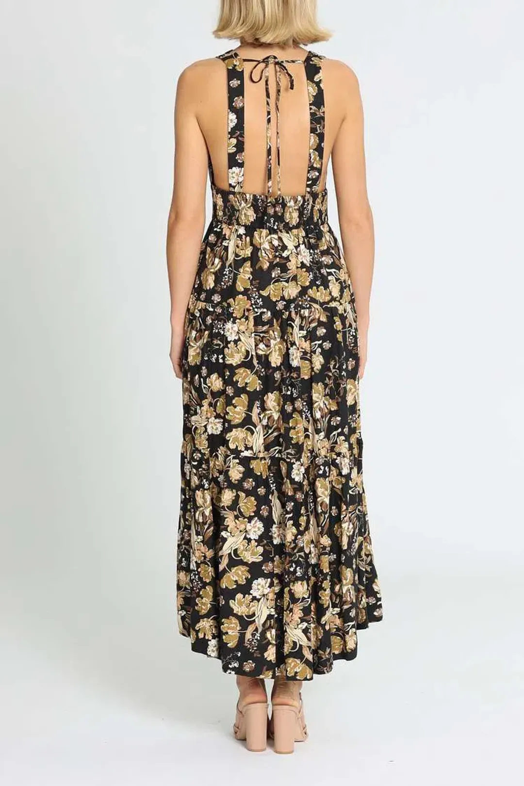 Shona Joy Palermo Plunged Low Back Midi Dress Multi Black Size 6 for rent on The Volte - main image