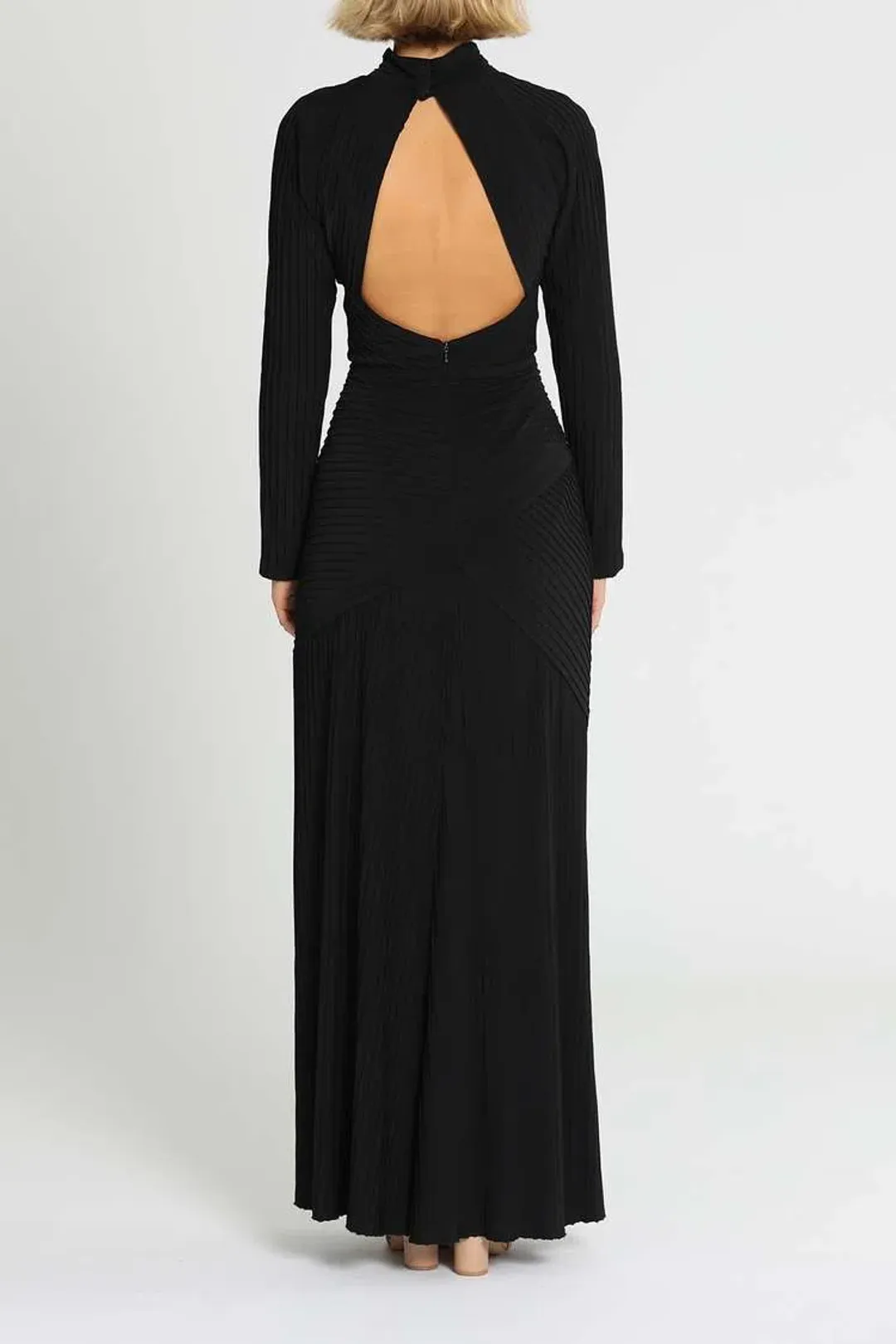 Tadashi Shoji Seneca Open Back Pintuck Gown Black Size 12 for rent on The Volte - main image